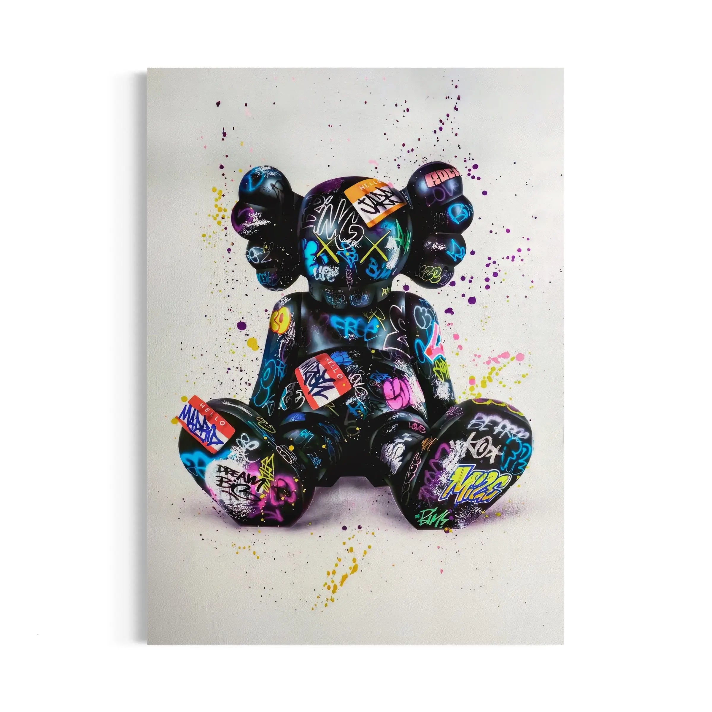 a painting of a colorful teddy bear on a white background