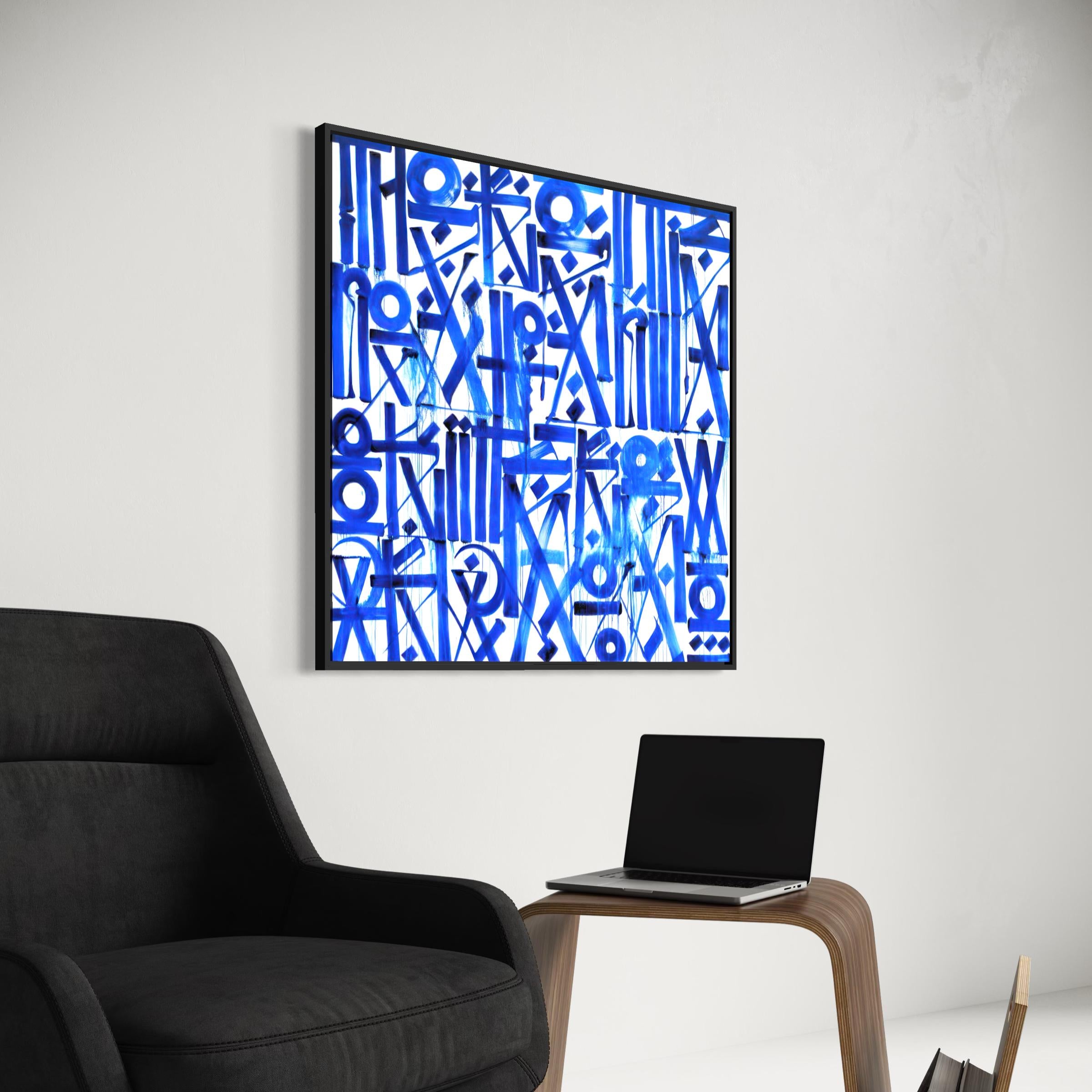 Blue Abstract Calligraphy Canvas Wall Art | Modern Typography Minimalist Poster Print