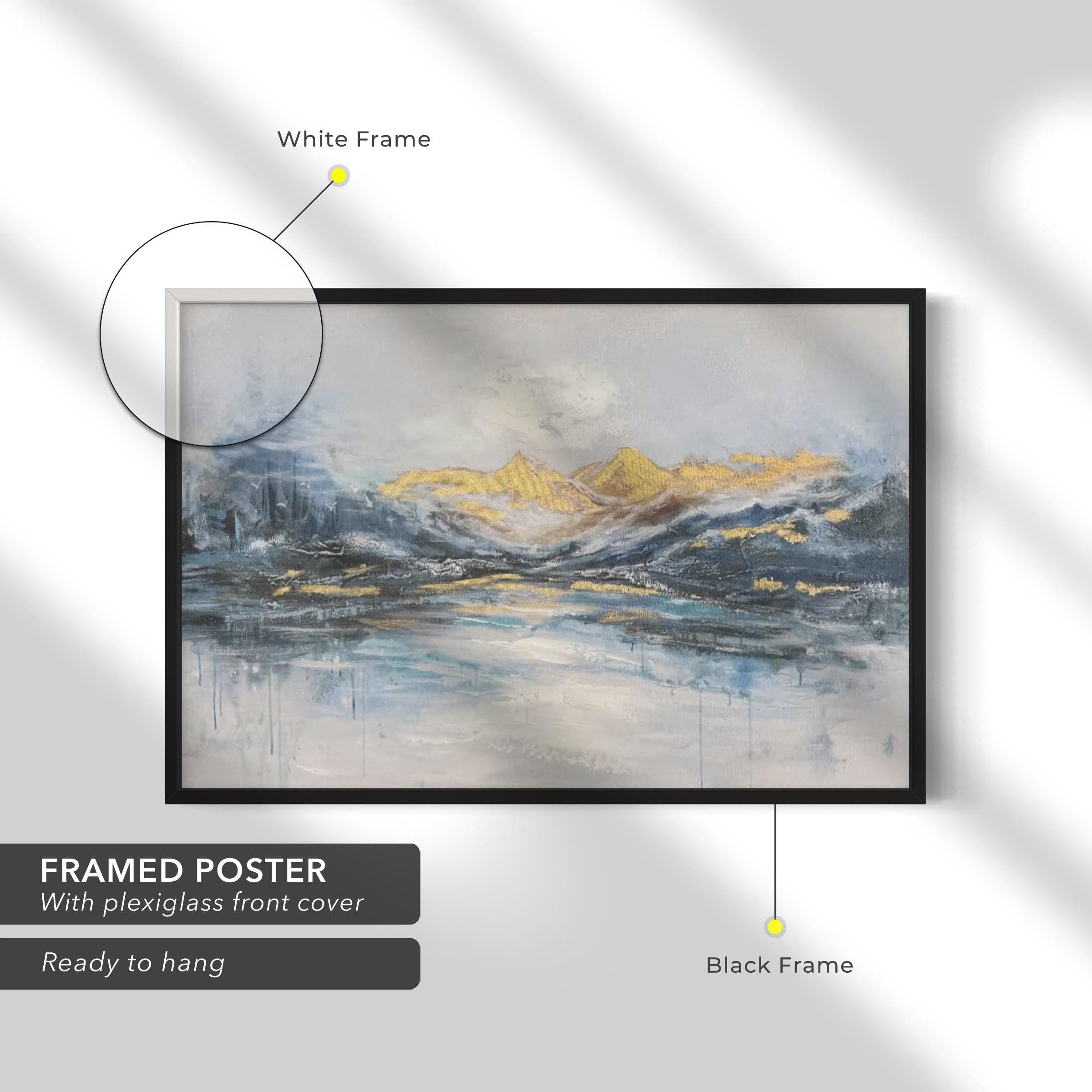 Abstract Mountain Blue & Gold Landscape Canvas Art | Poster Print