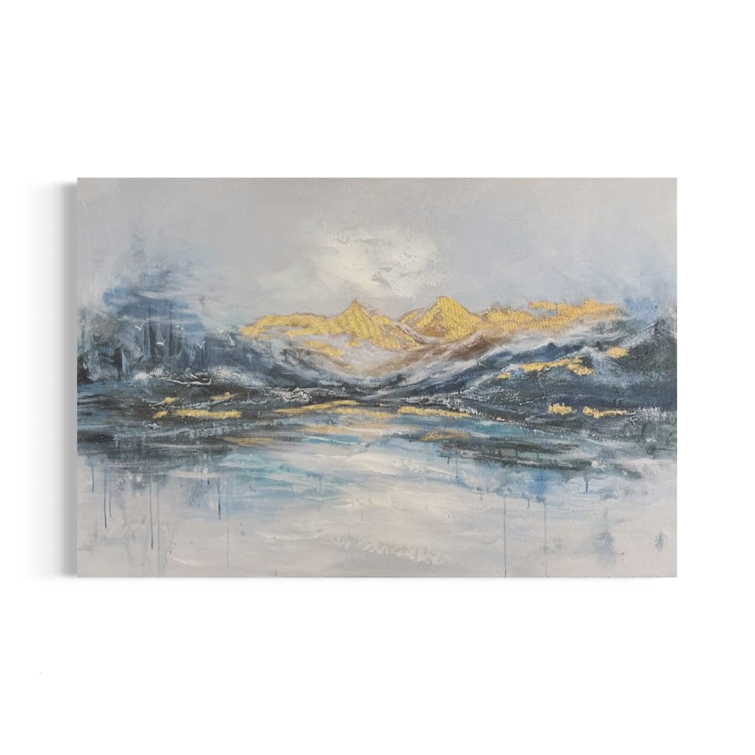 a painting of a mountain range in the distance