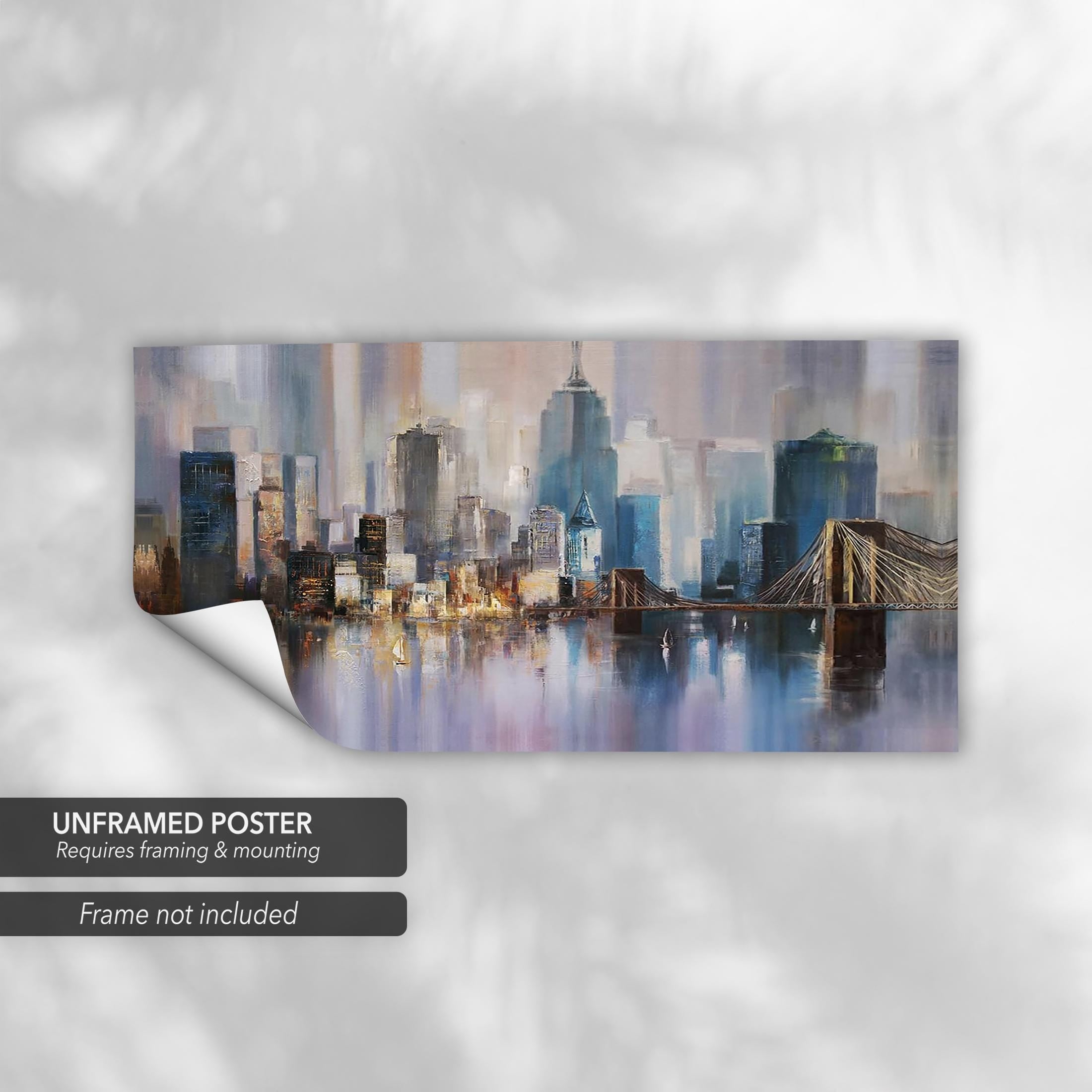 Abstract New York City Skyline | Brooklyn Bridge Cityscape Modern Canvas Art | Poster Print