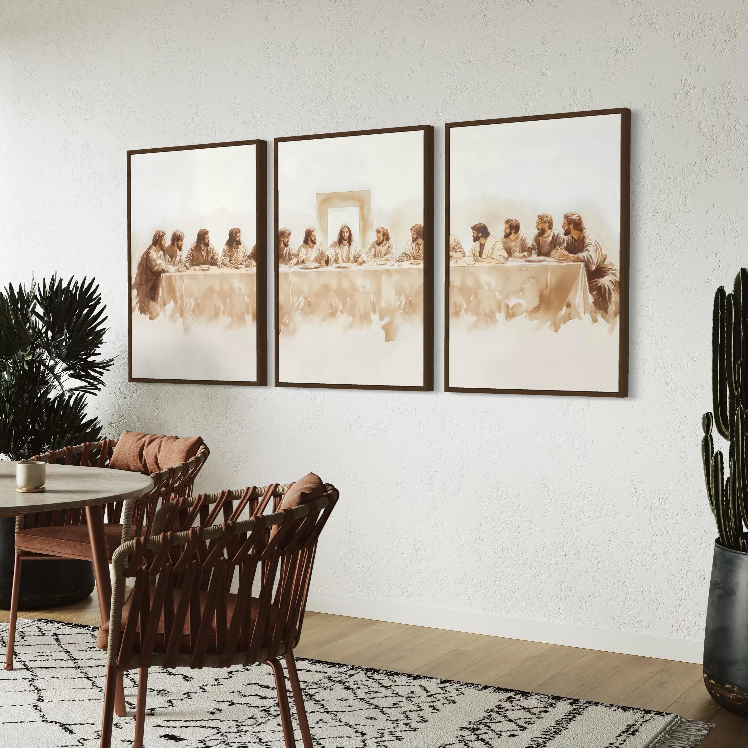 Framed Wall Art Set of 3 The Last Supper Jesus Poster Prints | Canvas Wall Art