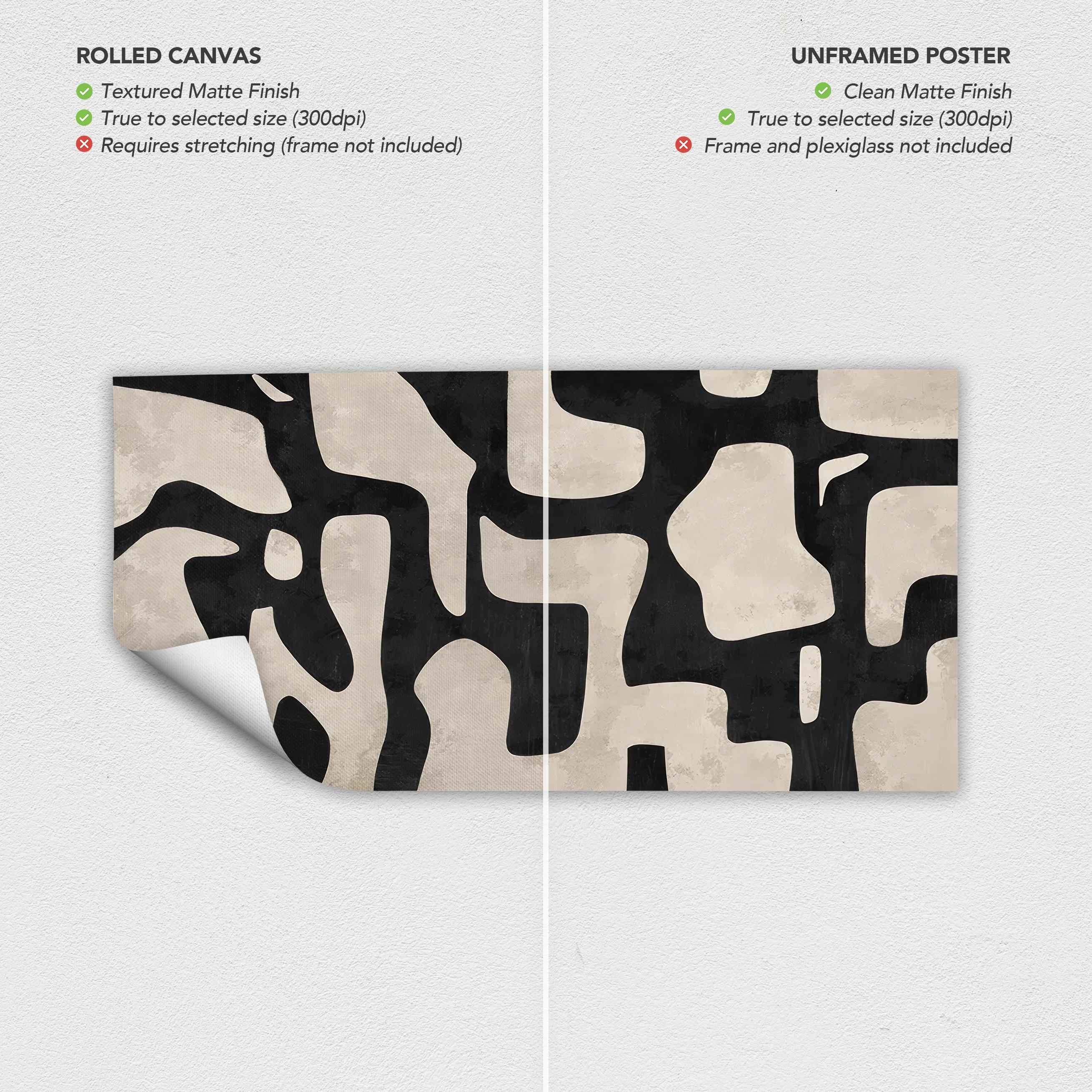 Mid Century Modern Canvas | Poster Print Wall Art | Abstract Black & White Boho Beige Art