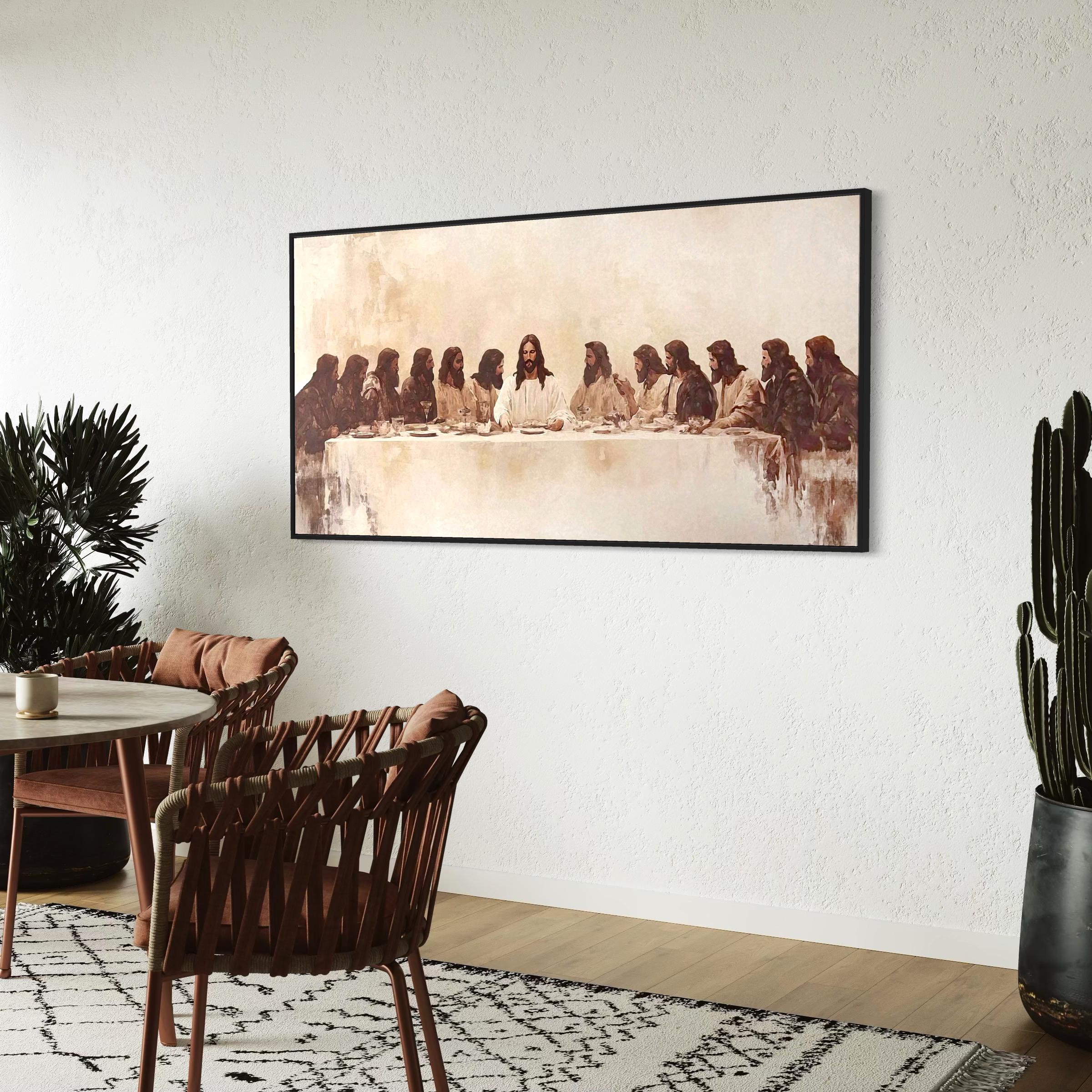 The Last Supper Canvas Wall Art | Watercolor Jesus Modern Christian Religious Poster Print