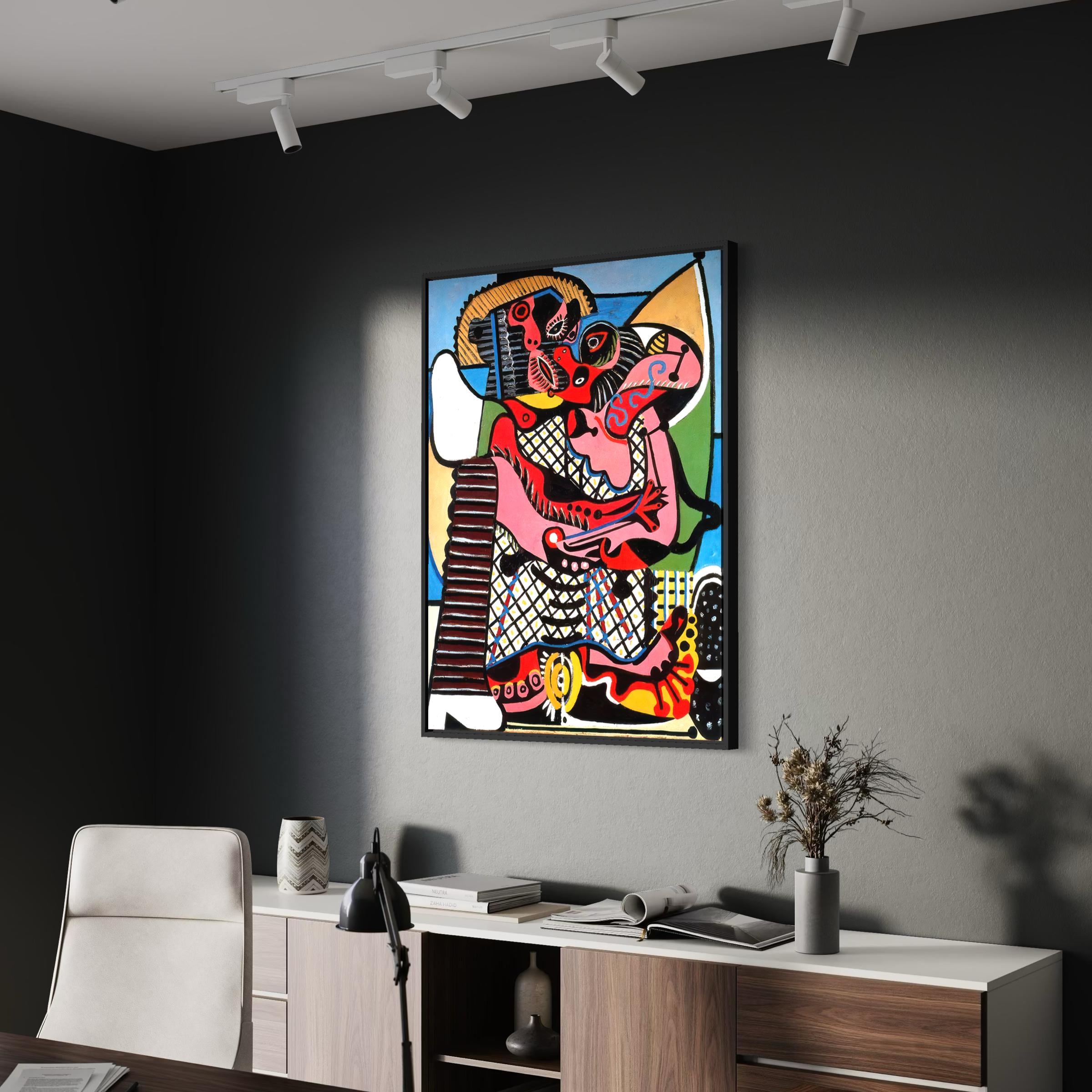 The Kiss Picasso | Abstract Love Canvas Wall Art | Cubism Colorful Poster Print