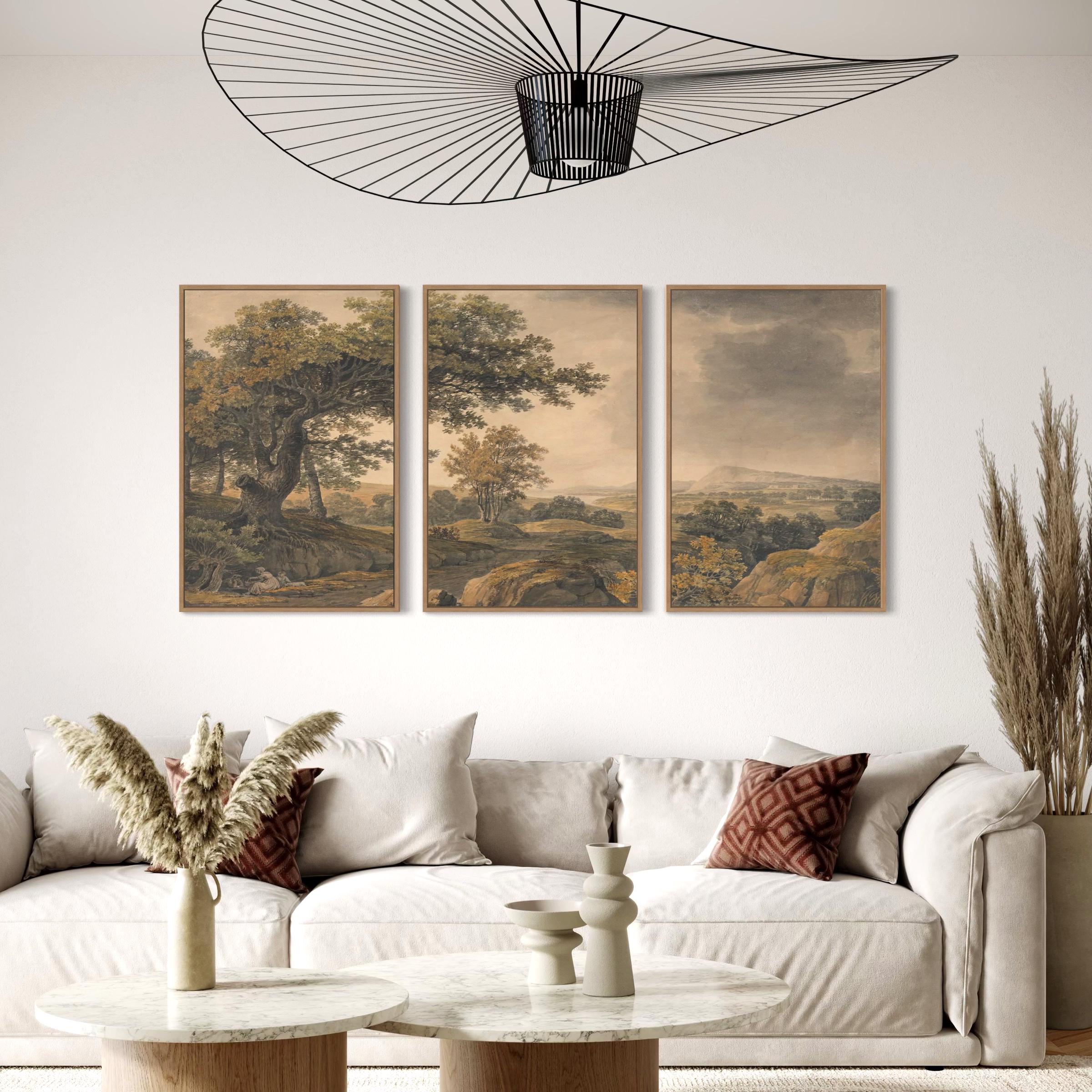 Pastoral Countryside Set of 3 Poster Prints | Canvas Wall Art | Vintage Rustic Forest Trees