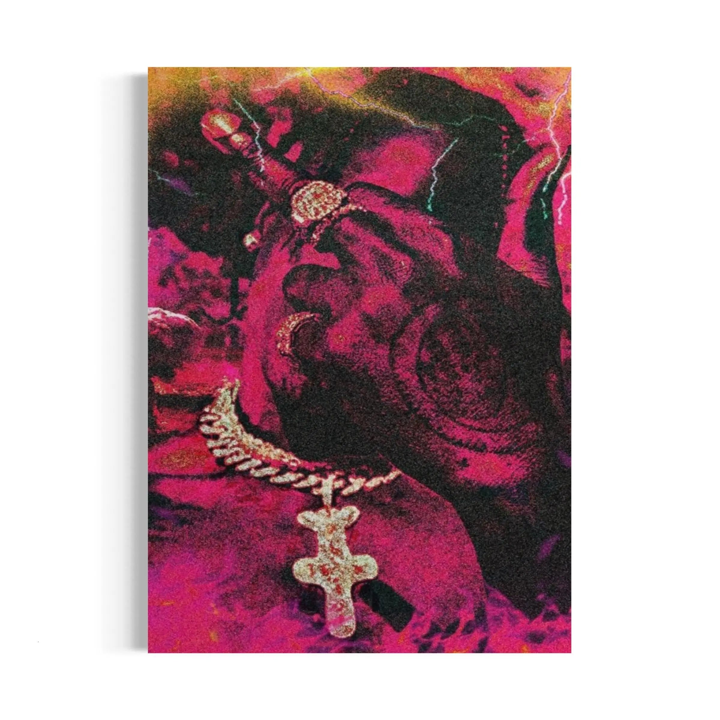 a painting of a dog with a cross on it