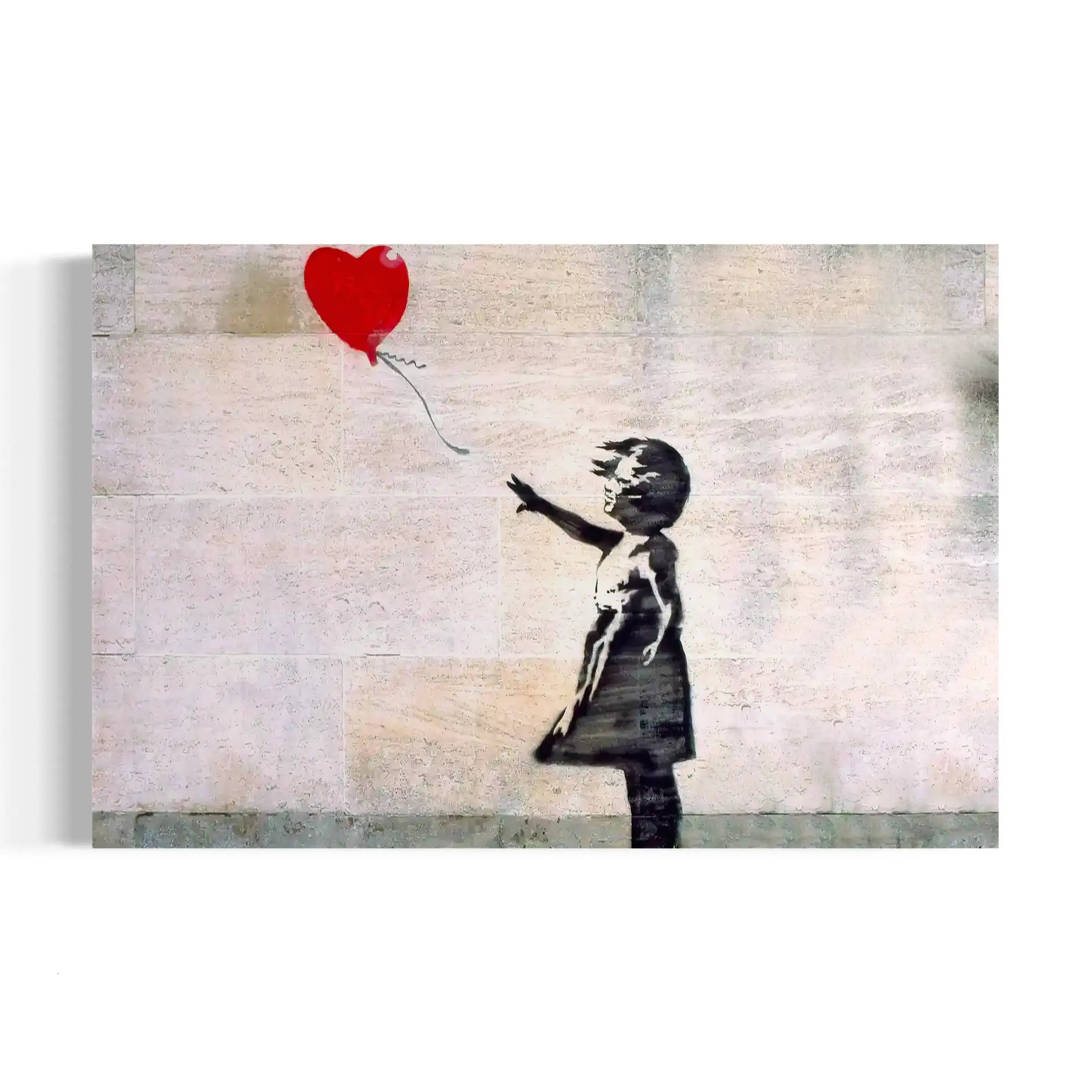 a painting of a girl holding a red balloon