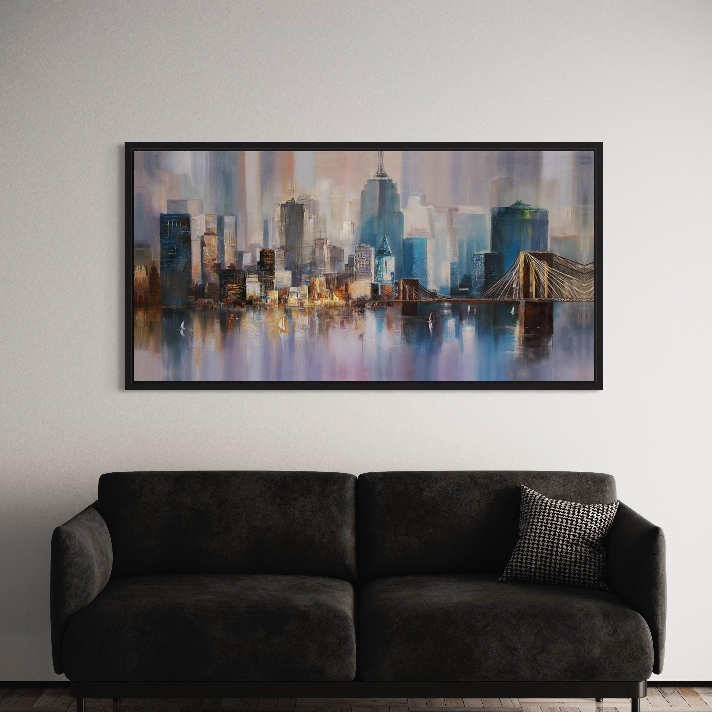 Abstract New York City Skyline | Brooklyn Bridge Cityscape Modern Canvas Art | Poster Print