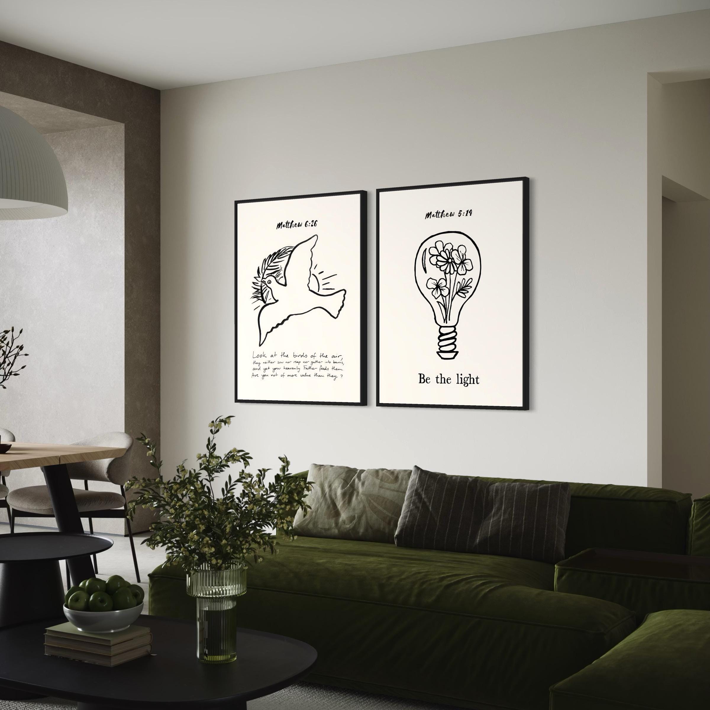 Christian Set of 2 | Be the Light, Look at the Birds | Matthew 5:19 & 6:26 Poster Prints | Canvas Wall Art