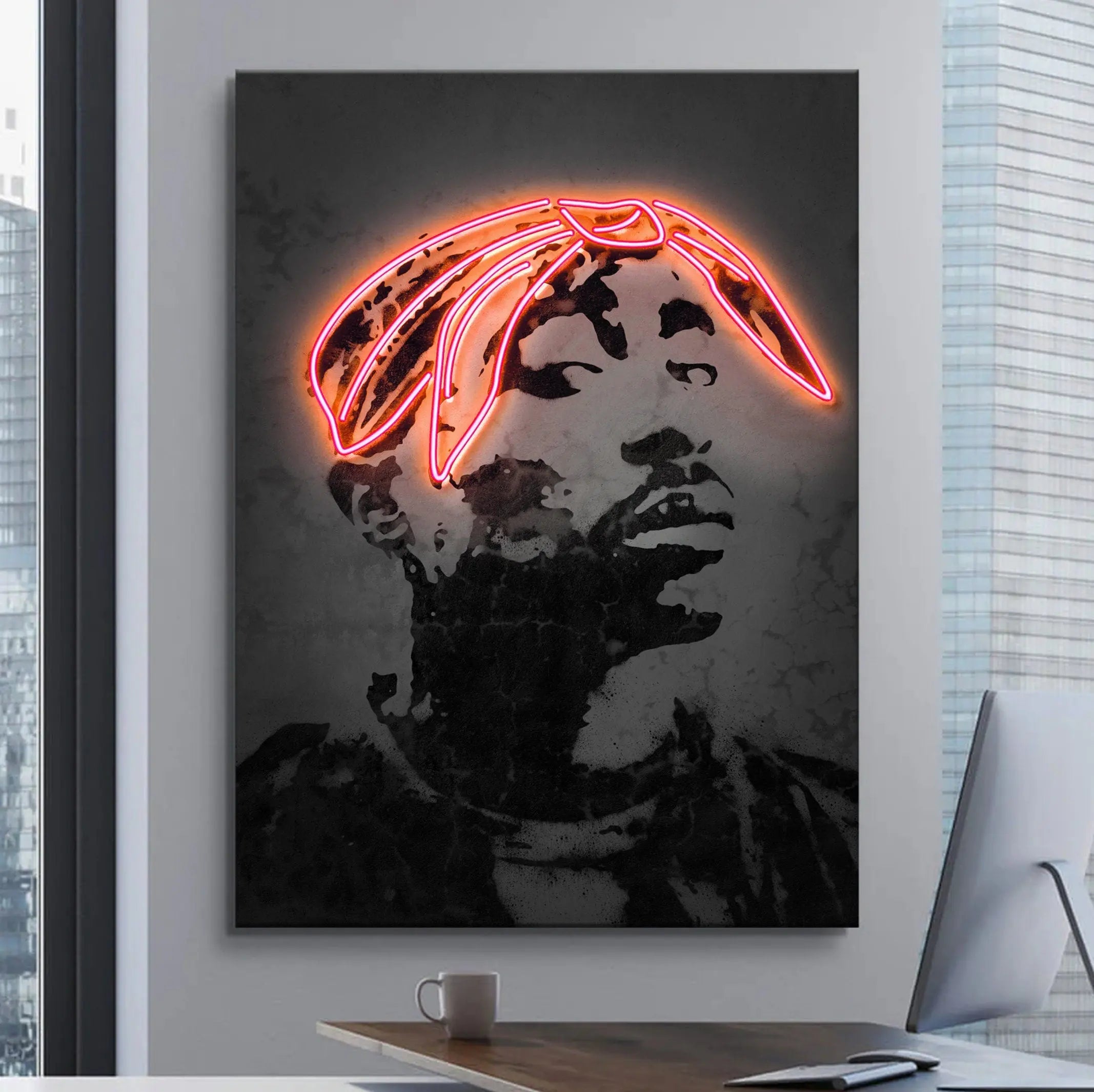 2Pac Red Neon Canvas Wall Art | Poster Print Canvastoria