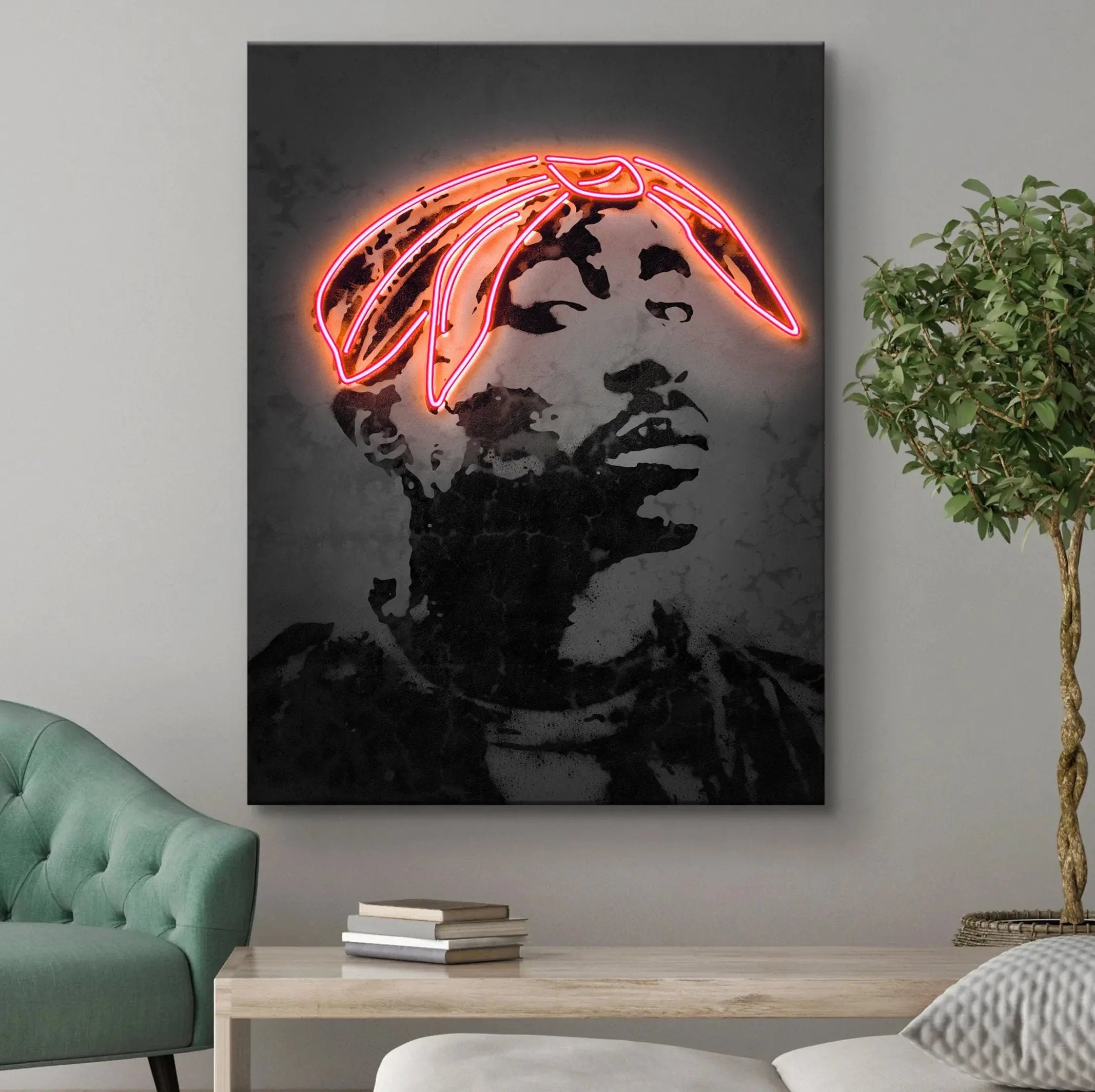 2Pac Red Neon Canvas Wall Art | Poster Print Canvastoria
