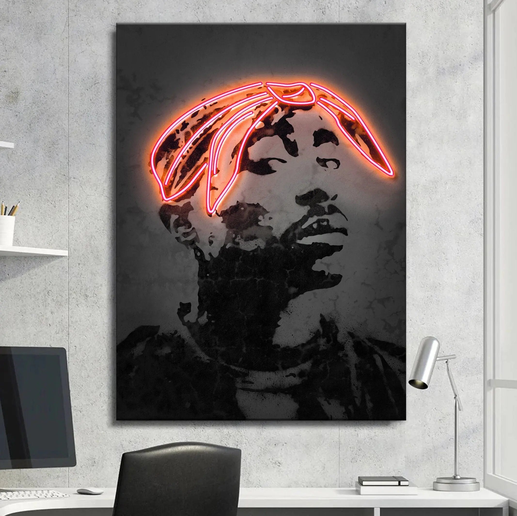 2Pac Red Neon Canvas Wall Art | Poster Print Canvastoria