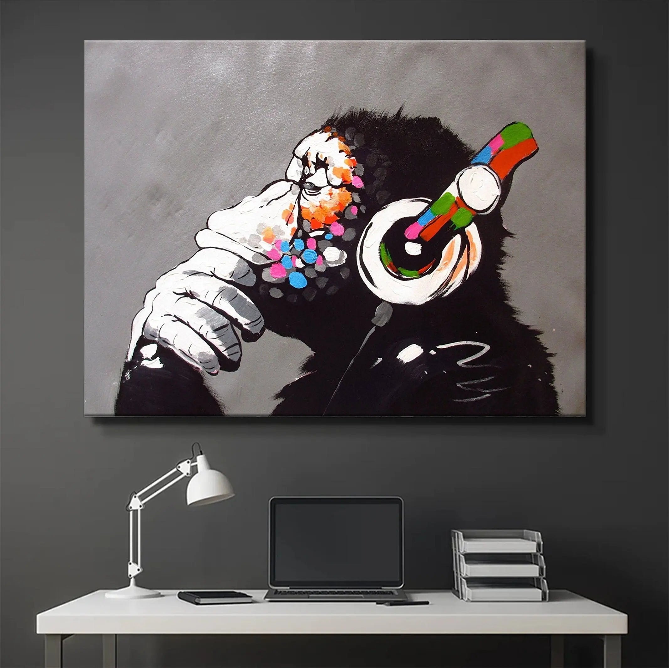 Monkey Thinking by Banksy Canvas Wall Art | Poster Print Canvastoria
