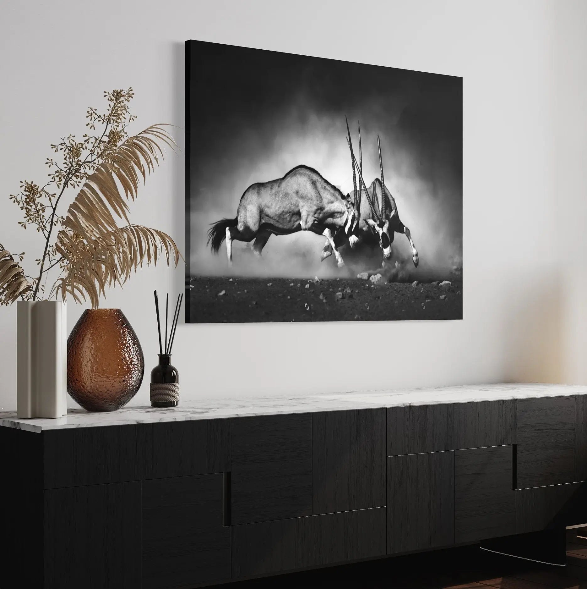 Fighting Oryxes in Wild Canvas Wall Art | Poster Print Canvastoria