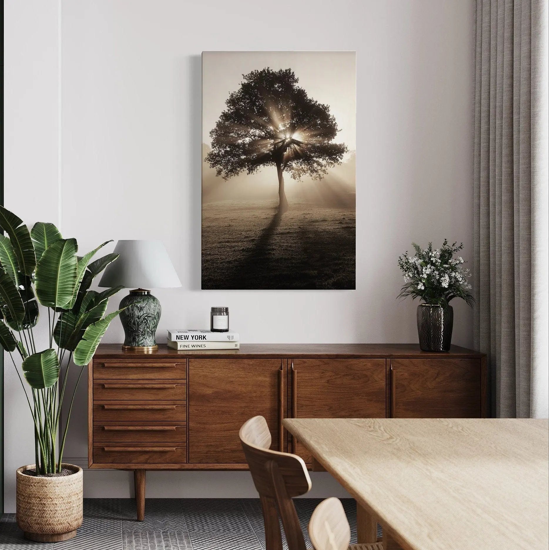 Tree & Sun Streaks Canvas Wall Art | Poster Print Canvastoria