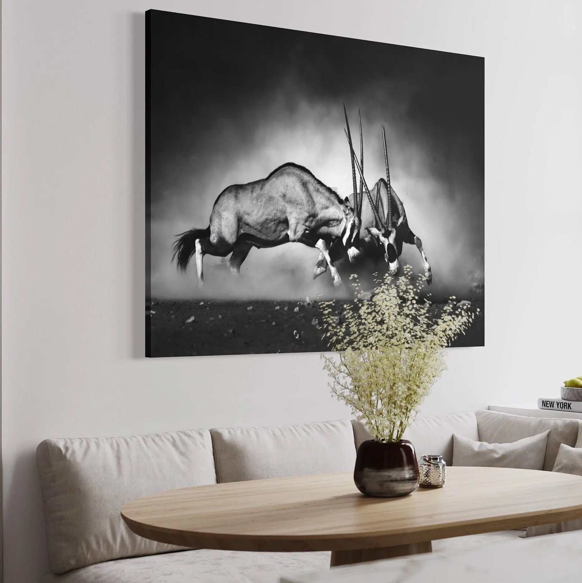 Fighting Oryxes in Wild Canvas Wall Art | Poster Print Canvastoria