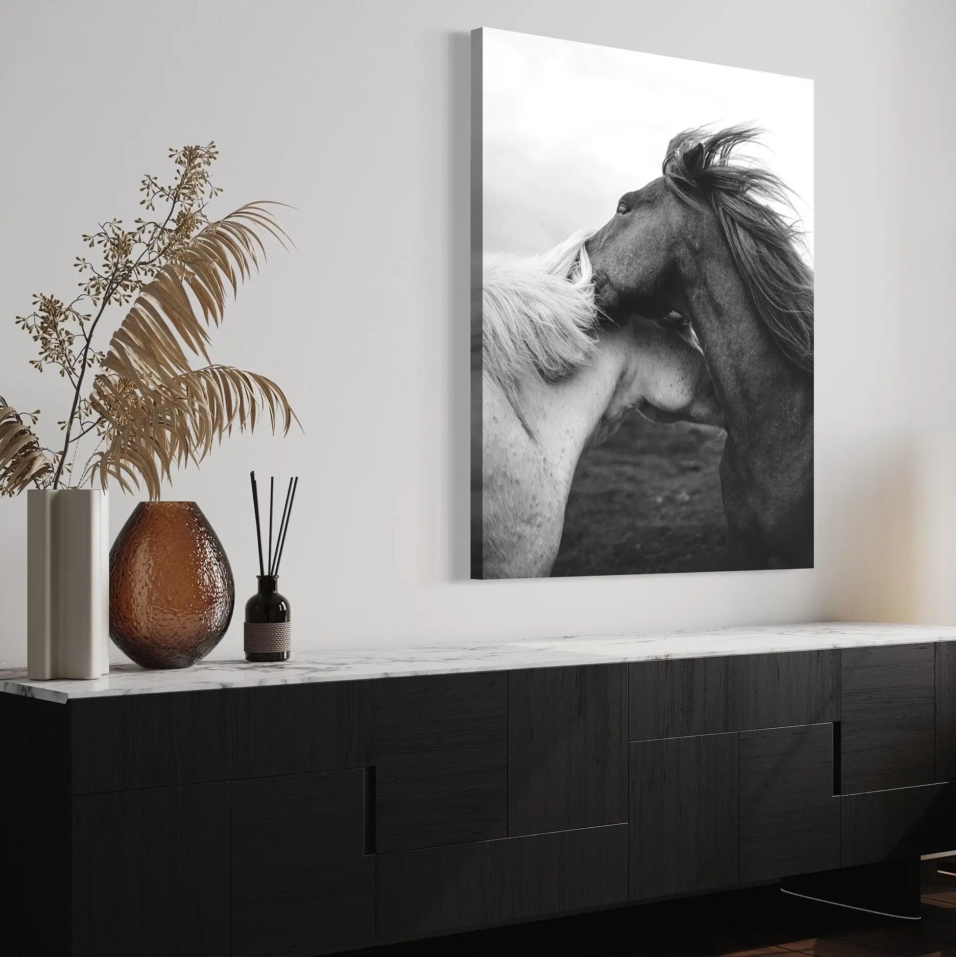 Love Horses in Black & White Canvas Wall Art | Poster Print - Canvastoria