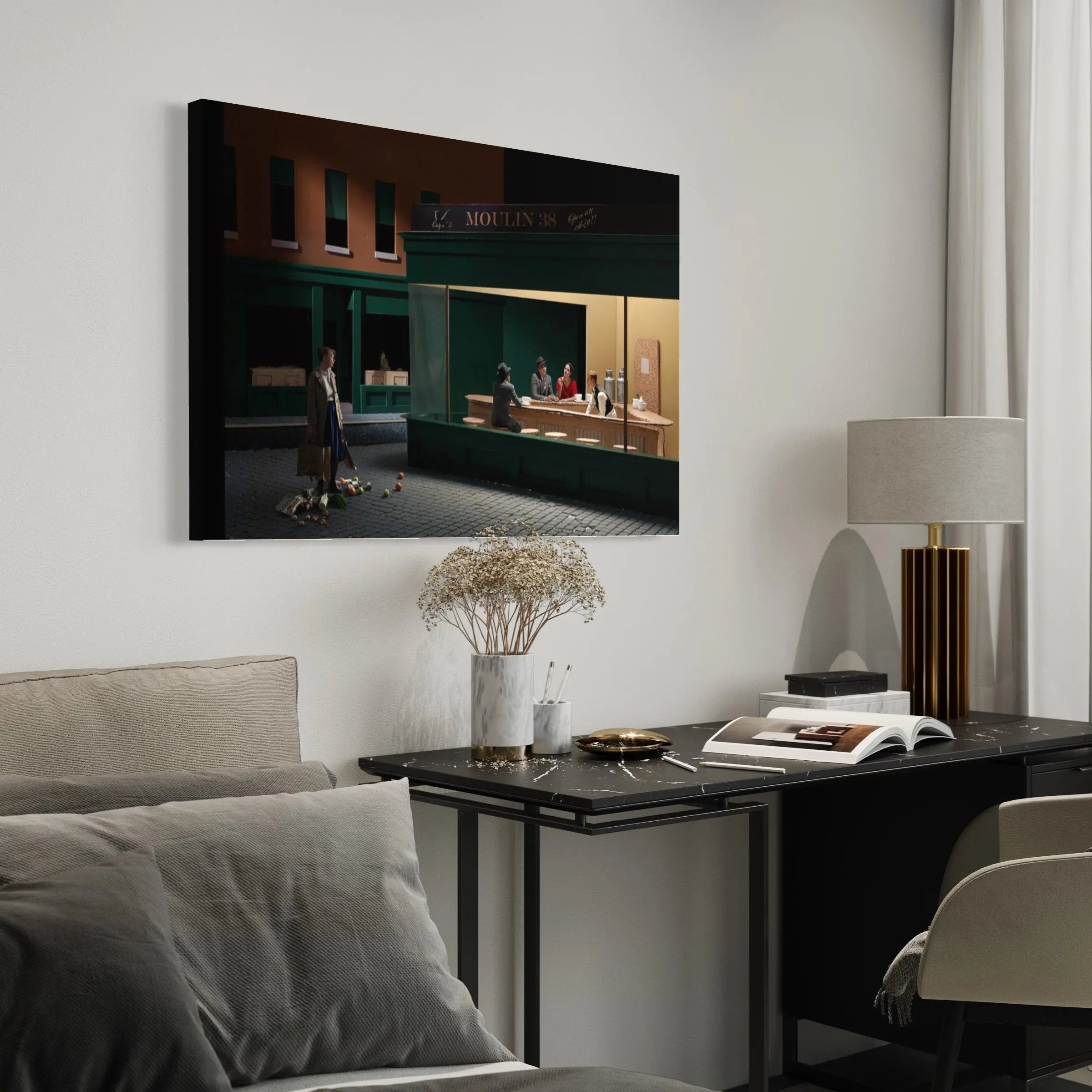 Nicolas Velter 'Moulin 38 Nighthawks' Canvas Wall Art | Poster Print Canvastoria