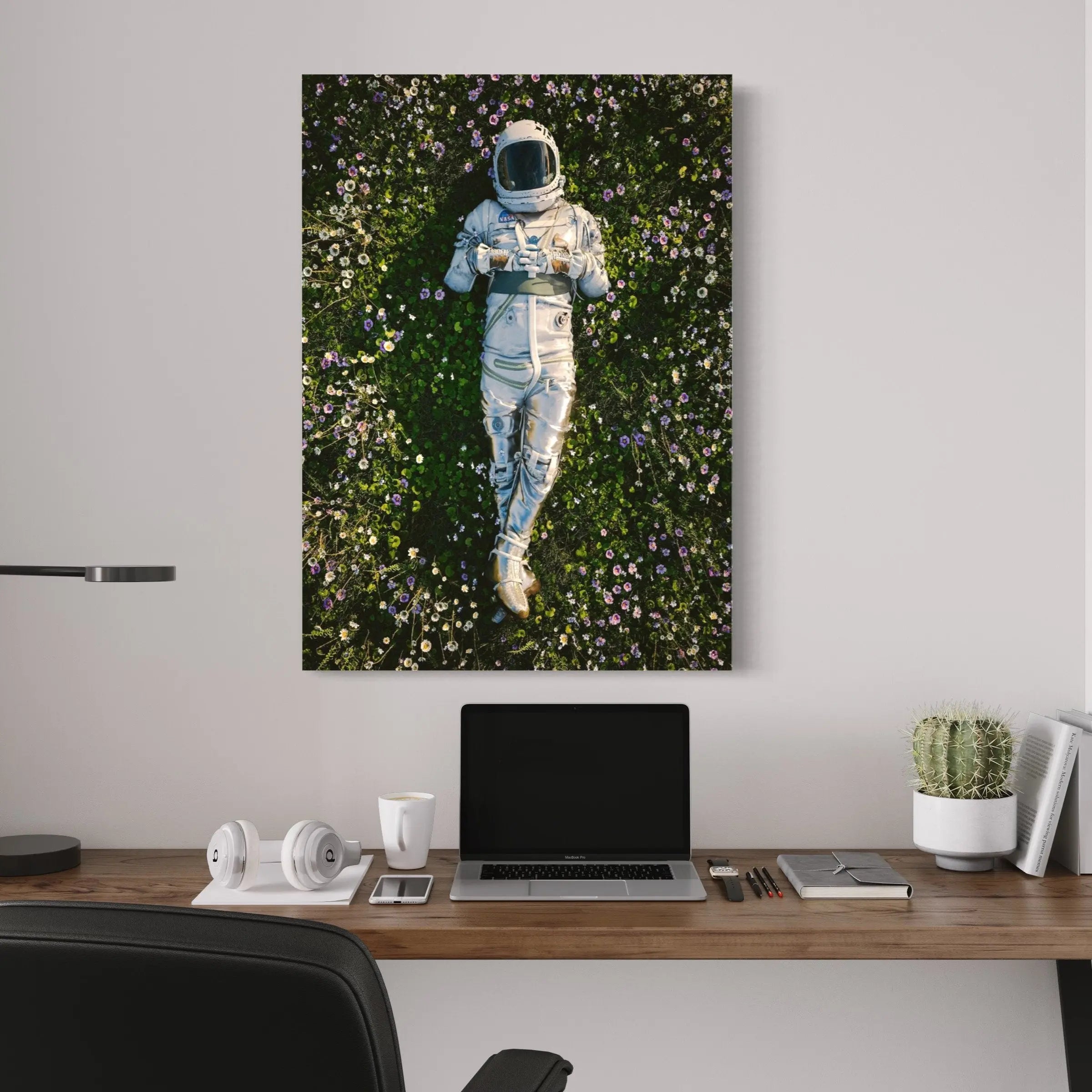 Astro Dreamin Among Flowers Canvas Wall Art | Poster Print Canvastoria