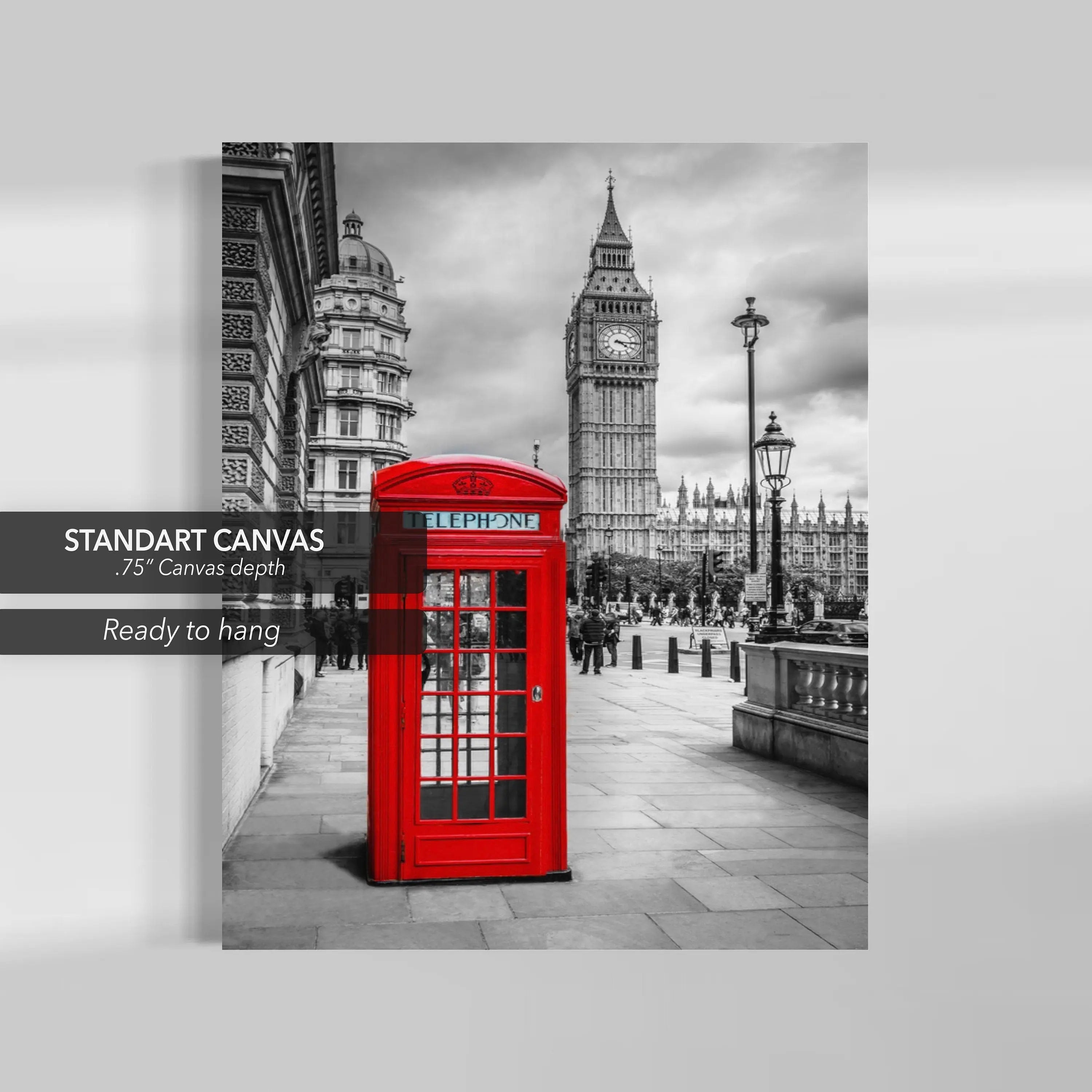 Traditional London Red Phone Booth Canvas Wall Art | Poster Print - Canvastoria