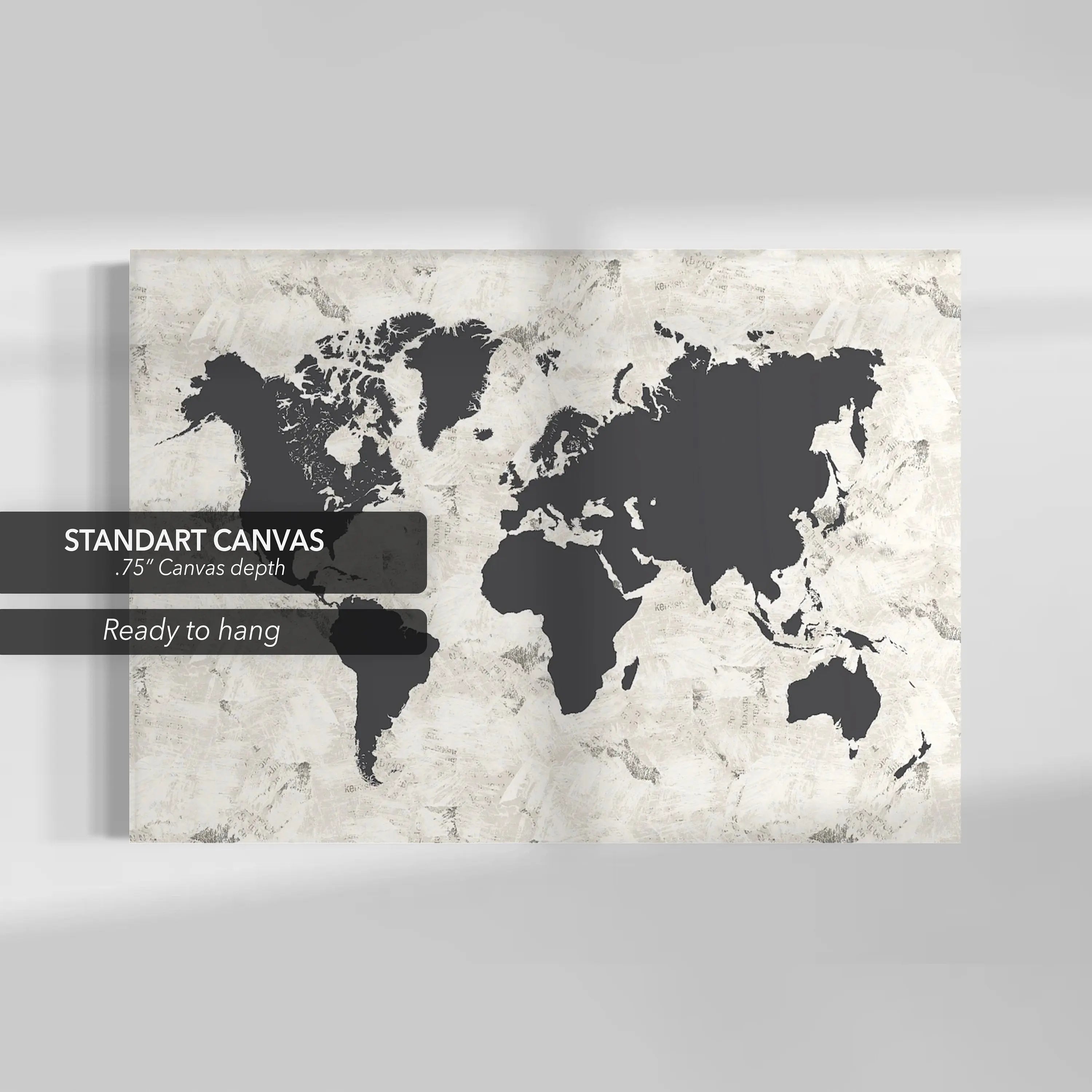 Marble Black & White World Map Canvas Wall Art | Poster Print Canvastoria