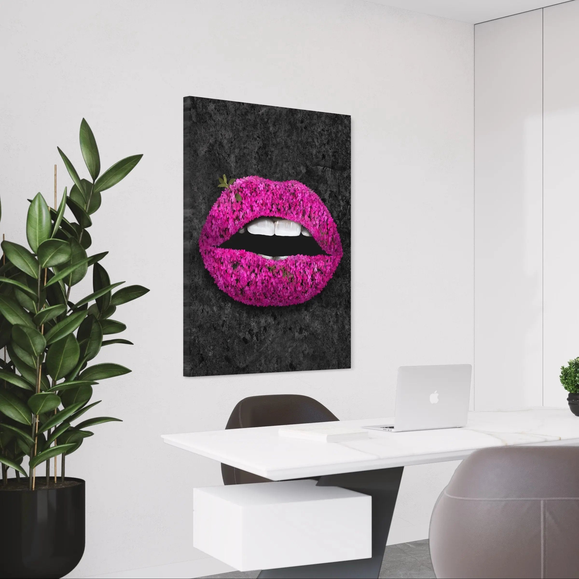 Black Stone Flowers Lips Canvas Wall Art | Poster Print Canvastoria