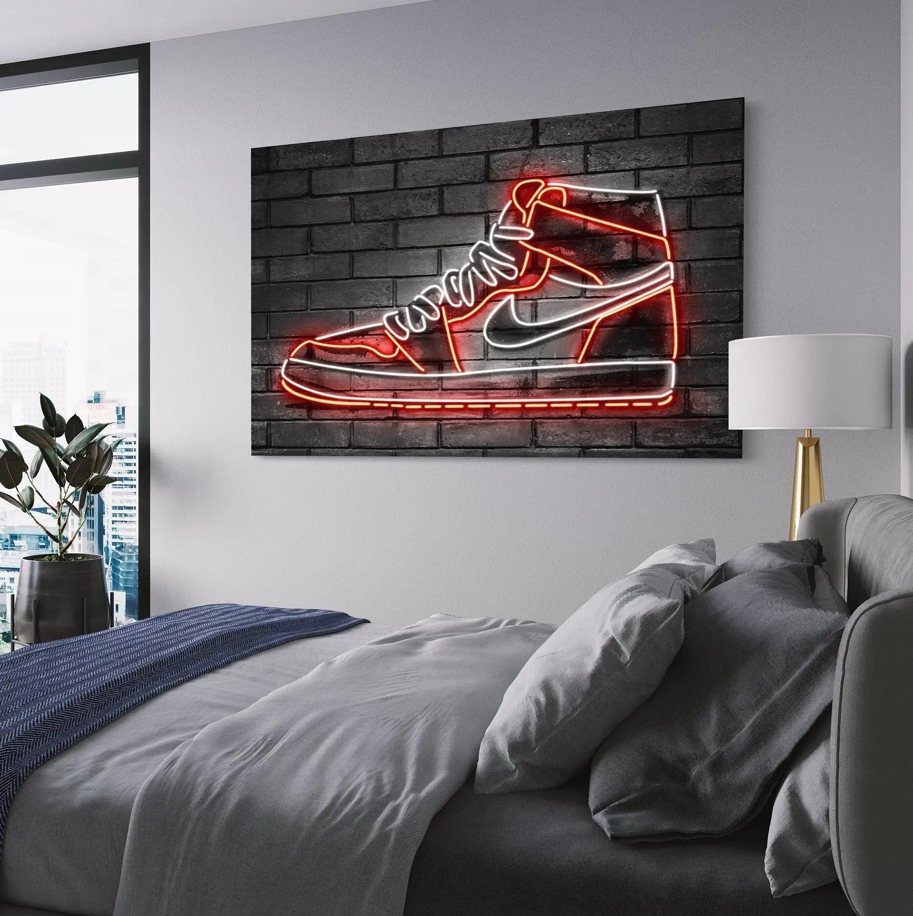 Nike Air Jordan 1 Red Light Neon Canvas Wall Art Poster Print