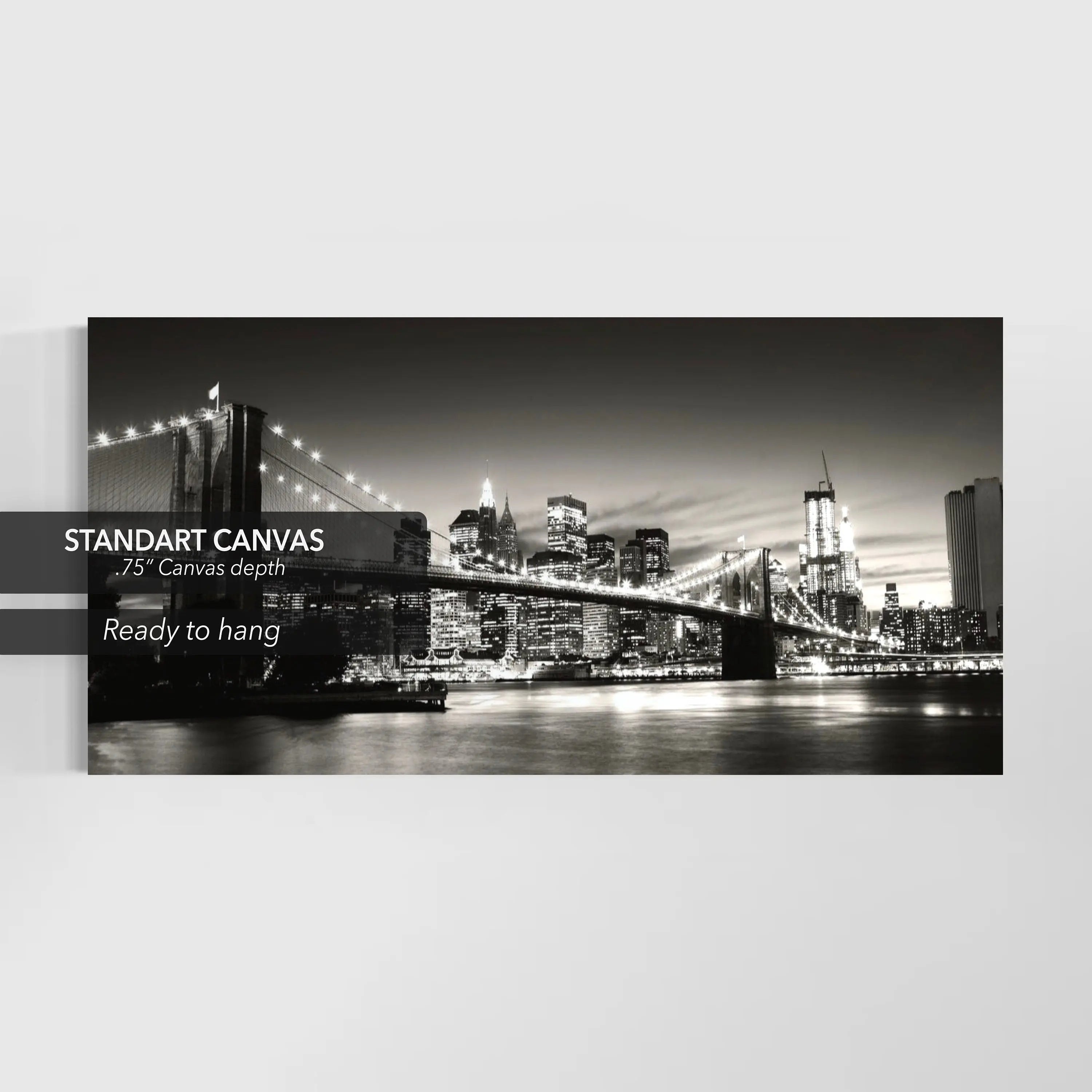 Brooklyn Bridge Panorama B&W Canvas Wall Art | Poster Print Canvastoria