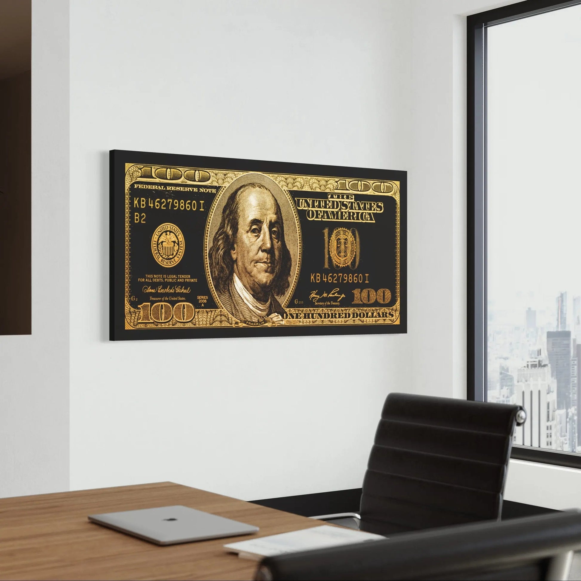 100 Dollar Bill 'Benjamin Gold Standard' Canvas Wall Art | Poster Print Canvastoria