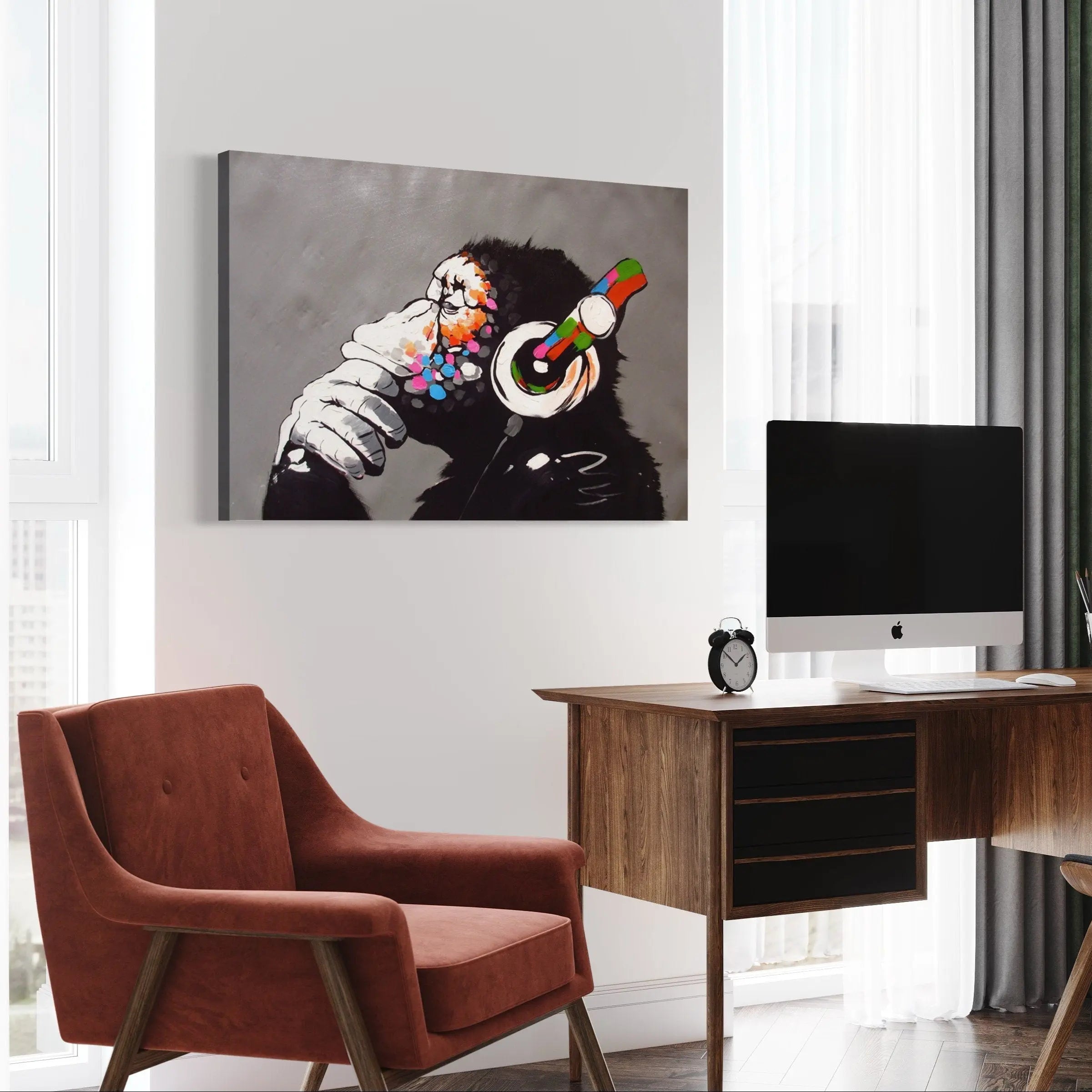 Monkey Thinking by Banksy Canvas Wall Art | Poster Print Canvastoria