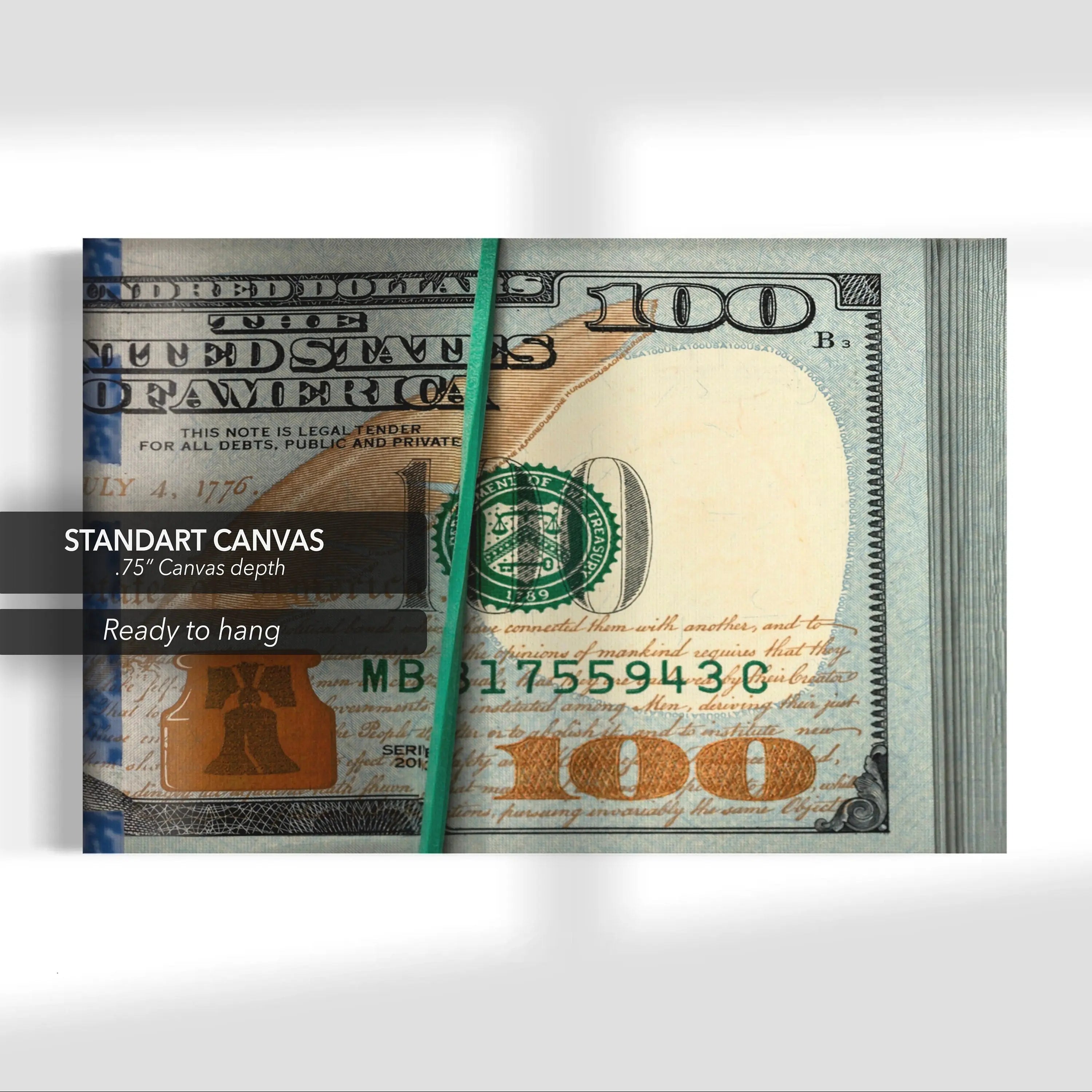 Rubberband 100 Dollar Bill Canvas Wall Art | Poster Print Canvastoria