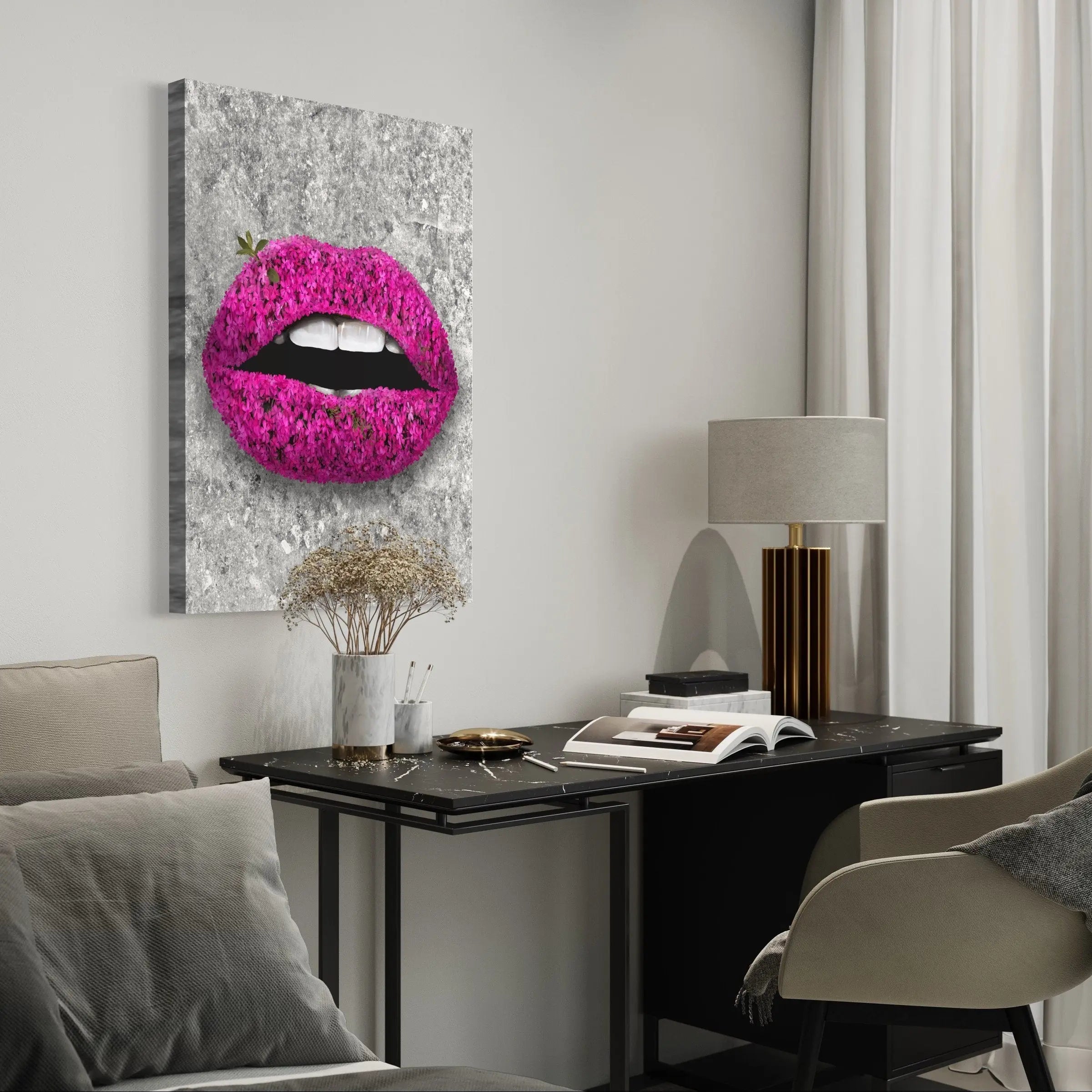 Rosy Stone Flower Lips Canvas Wall Art | Poster Print Canvastoria