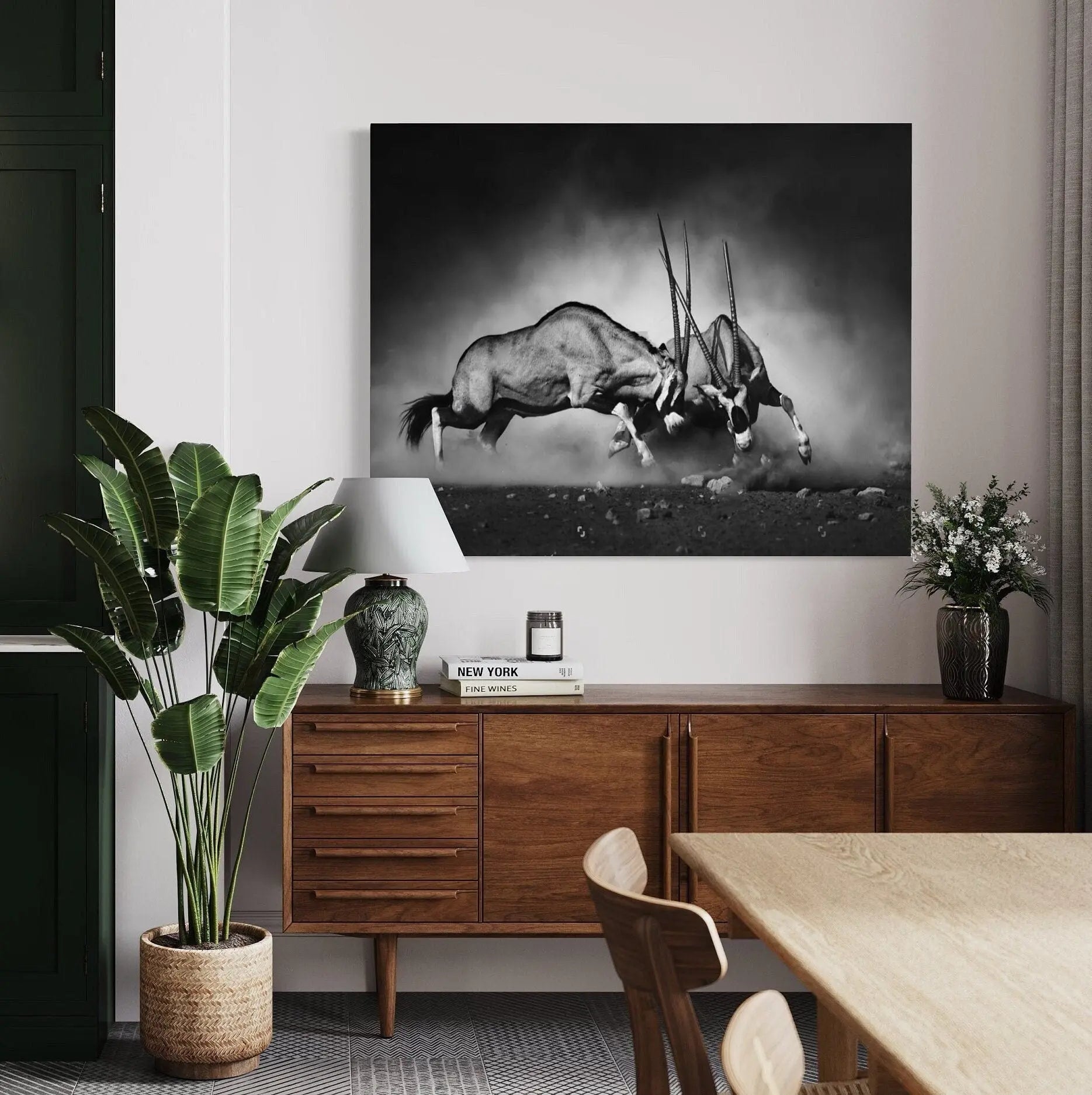 Fighting Oryxes in Wild Canvas Wall Art | Poster Print Canvastoria