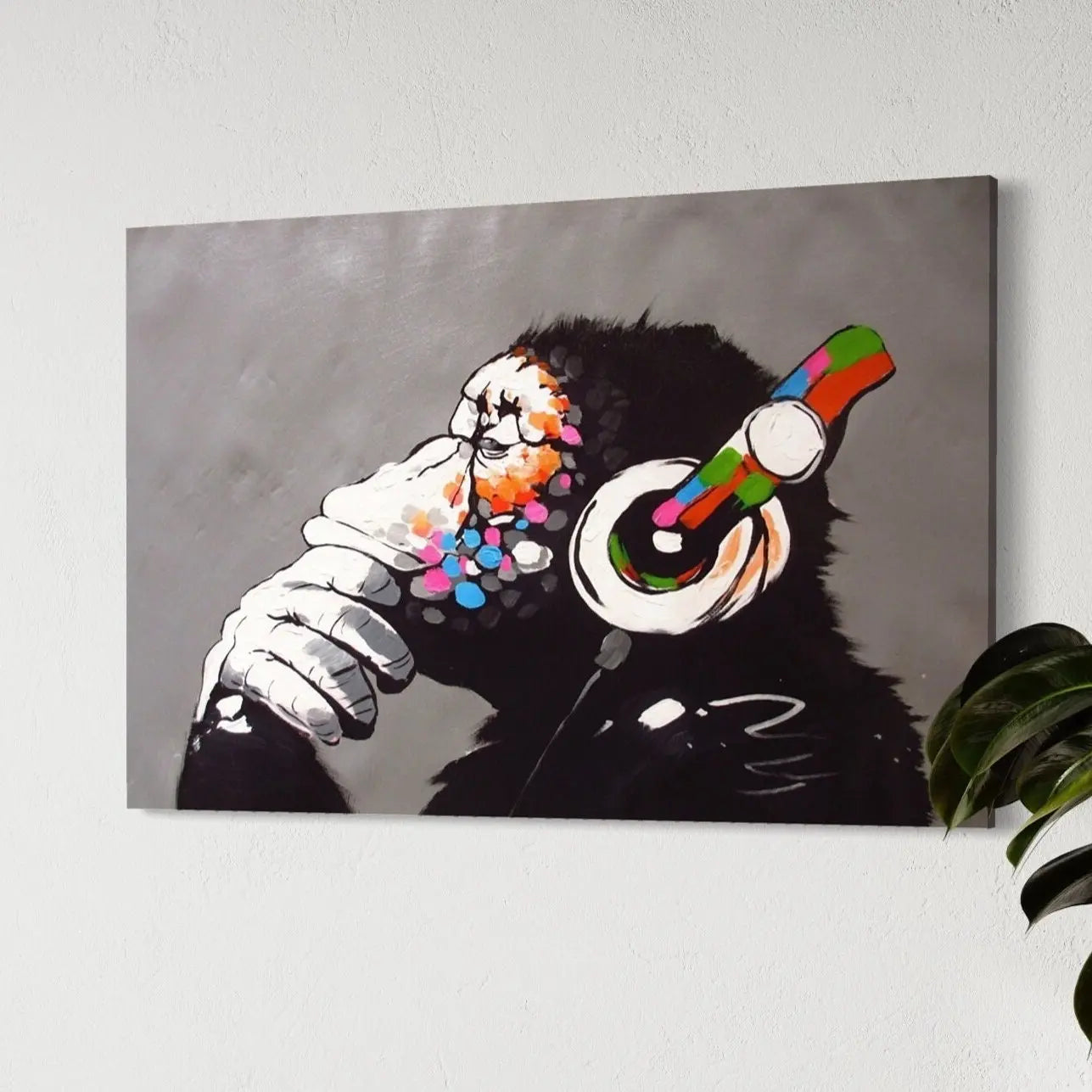 Monkey Thinking by Banksy Canvas Wall Art | Poster Print Canvastoria