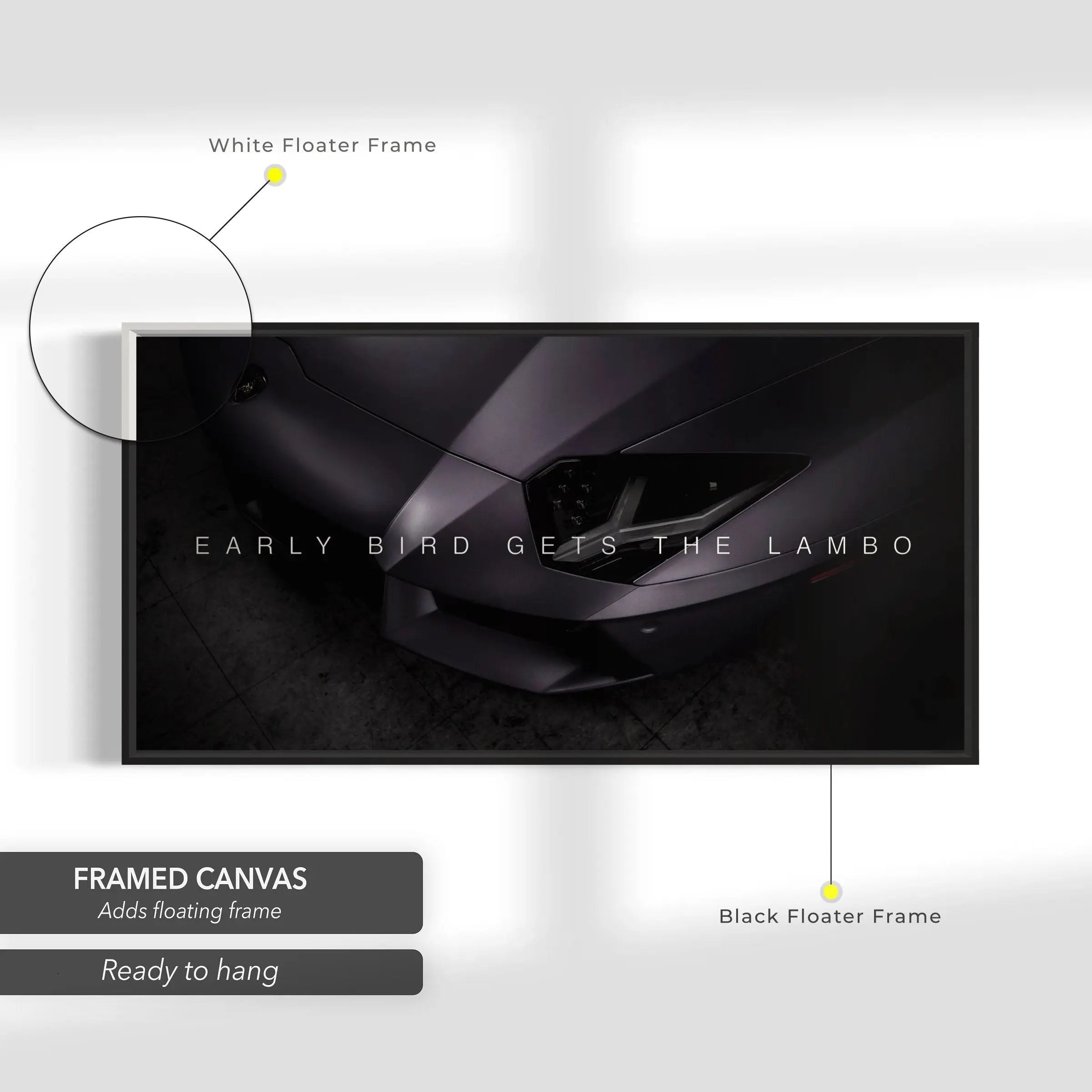 Early Bird Gets Lambo Canvas Wall Art | Poster Print Canvastoria
