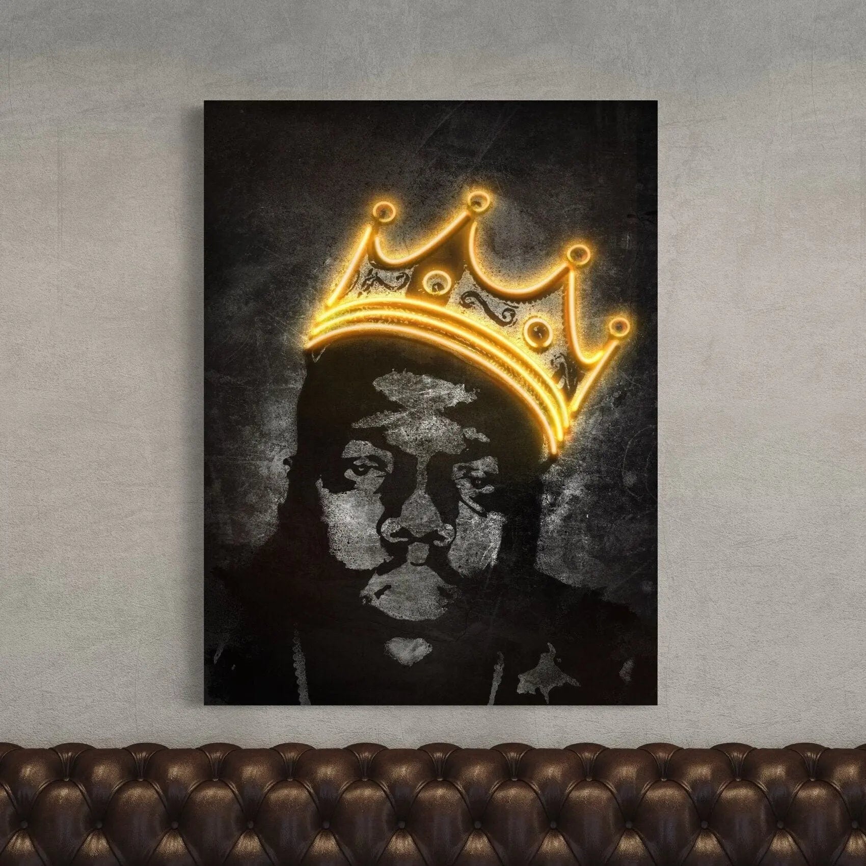 Notorious B.I.G. -  Yellow Gold Neon Canvas Wall Art | Poster Print Canvastoria