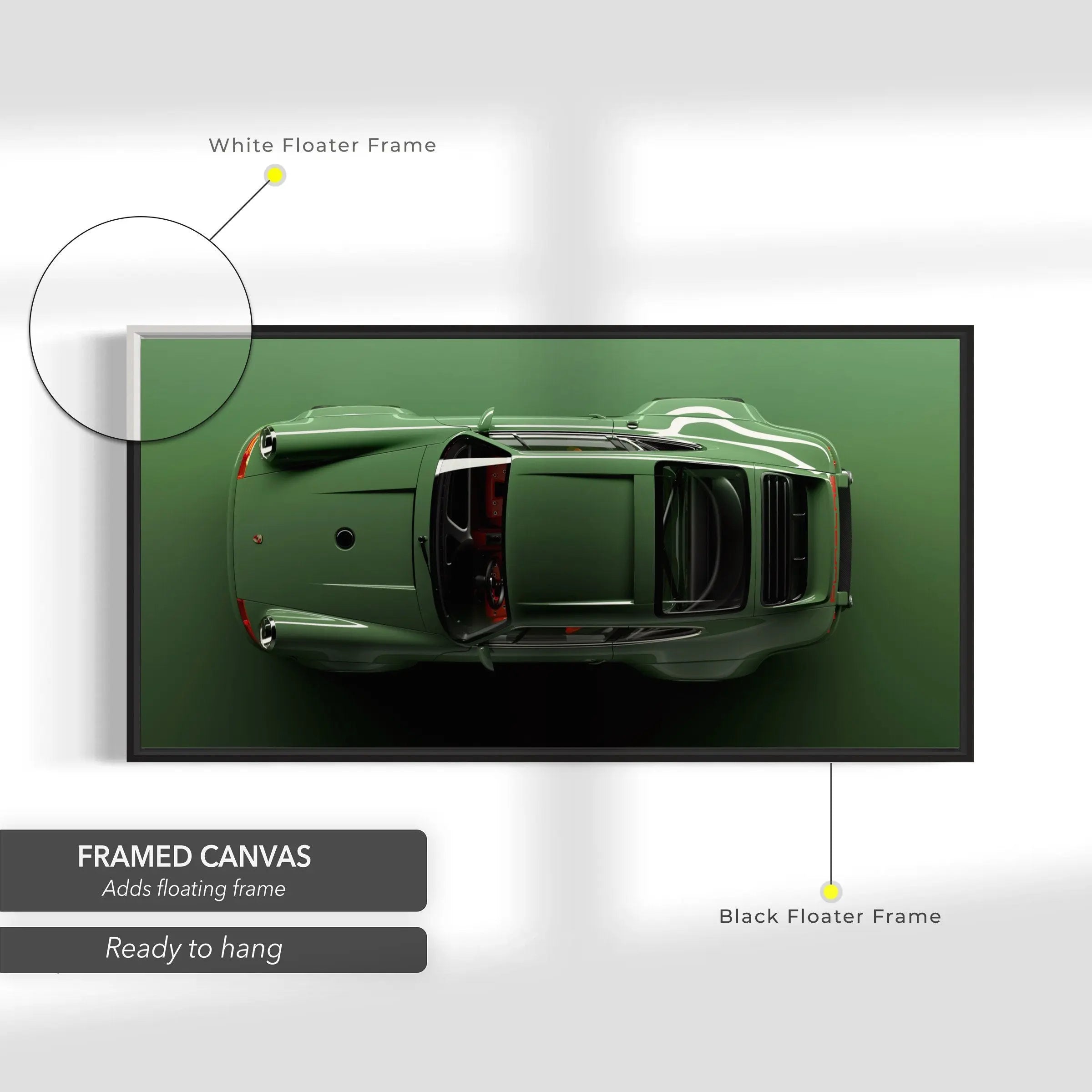 Green Porsche Top View Canvas Wall Art | Poster Print - Canvastoria