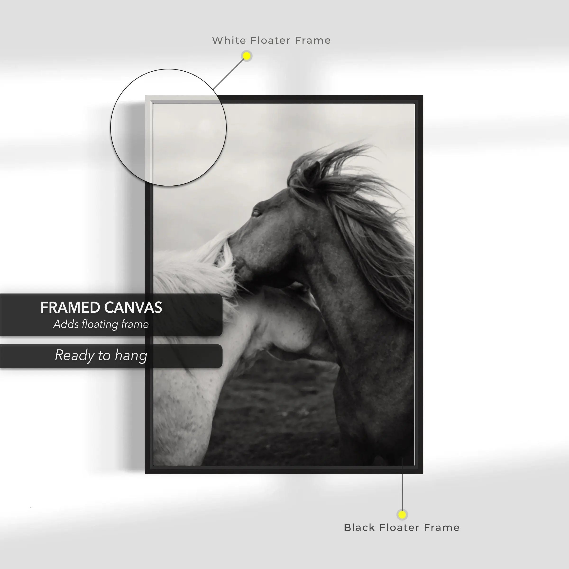 Love Horses in Black & White Canvas Wall Art | Poster Print - Canvastoria