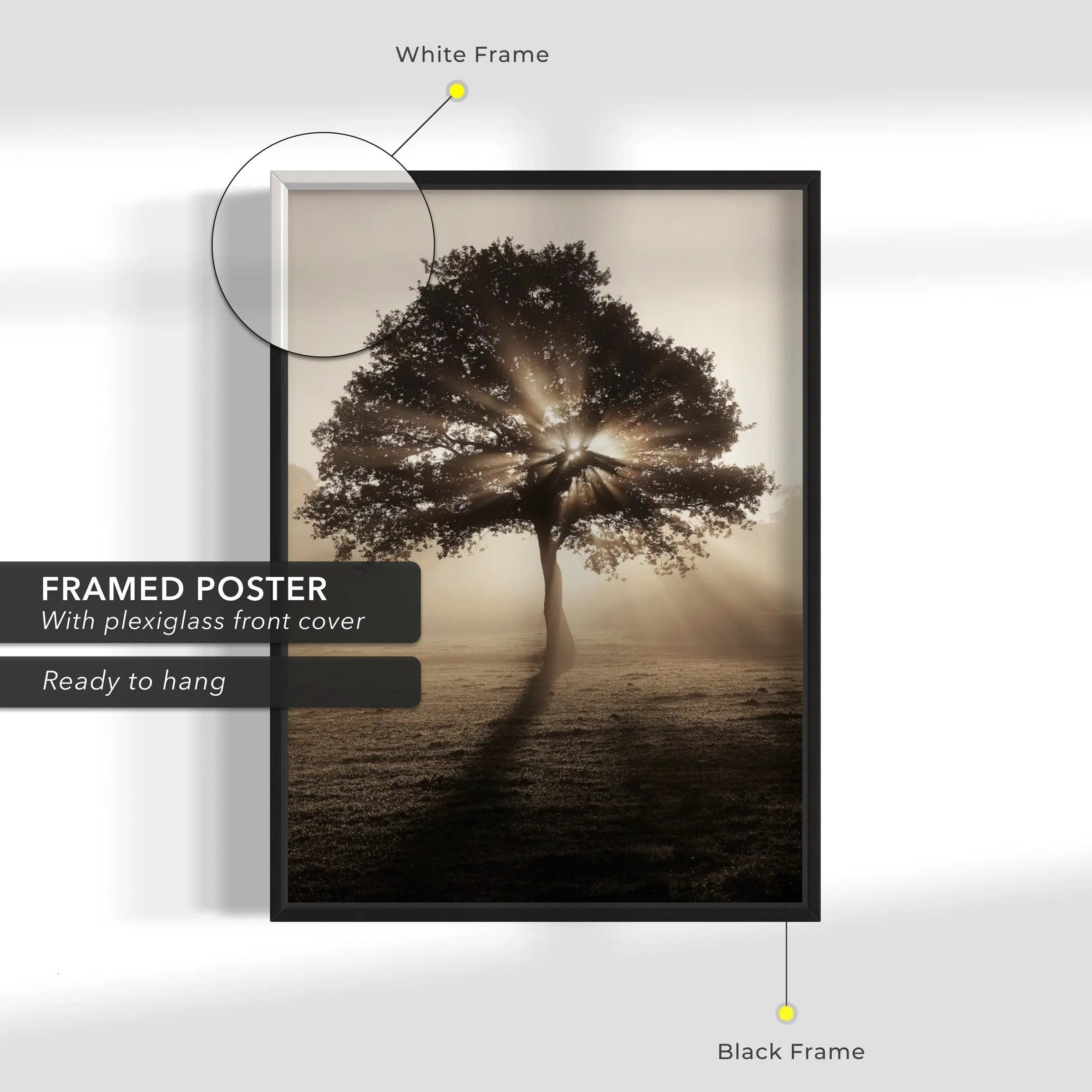 Tree & Sun Streaks Canvas Wall Art | Poster Print Canvastoria
