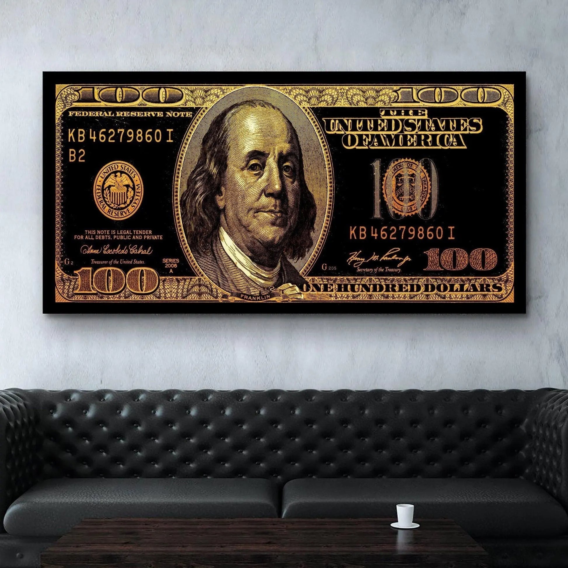 100 Dollar Bill 'Benjamin Gold Standard' Canvas Wall Art | Poster Print Canvastoria