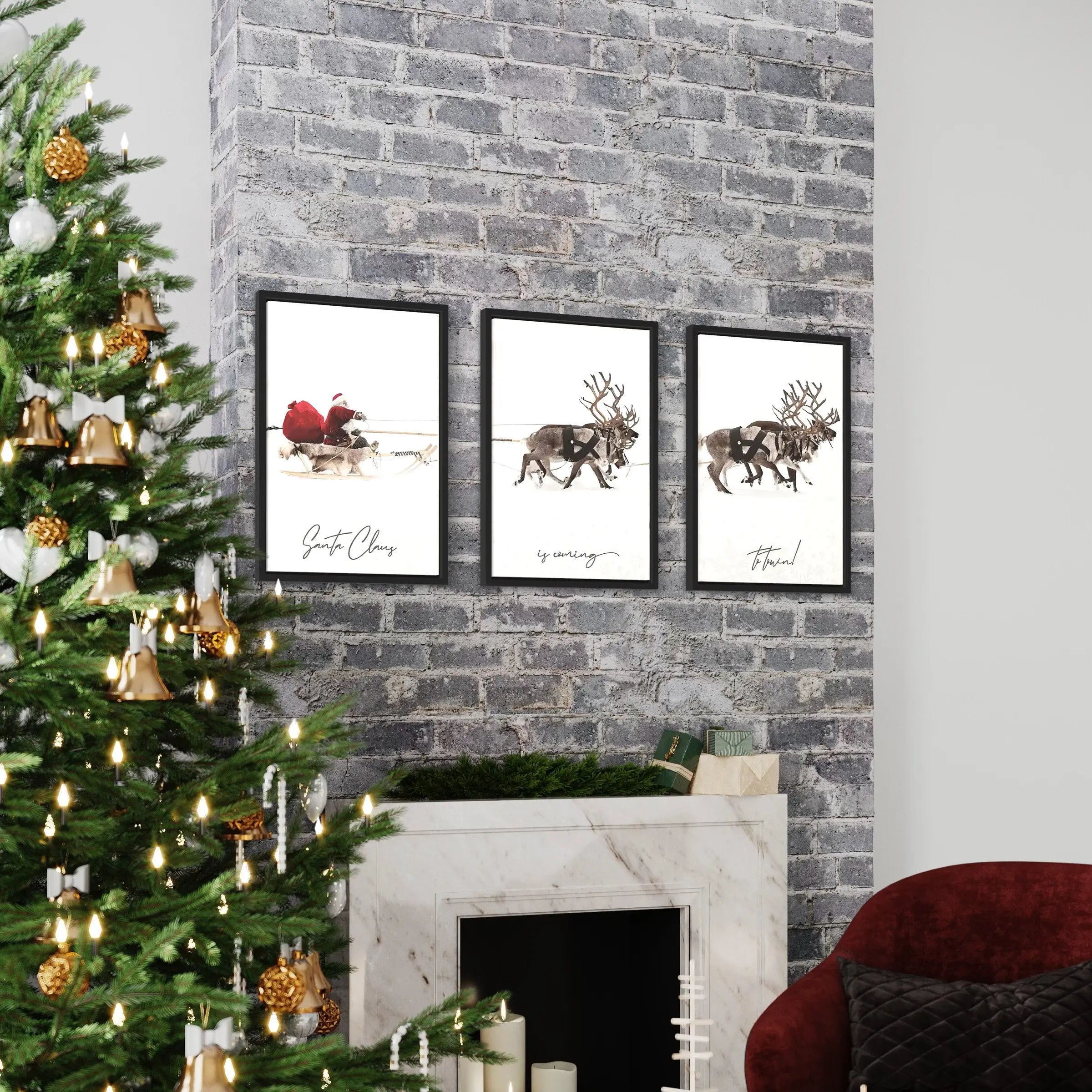 Santa Claus is Coming Set of 3 Canvas Art | Poster Print Canvastoria