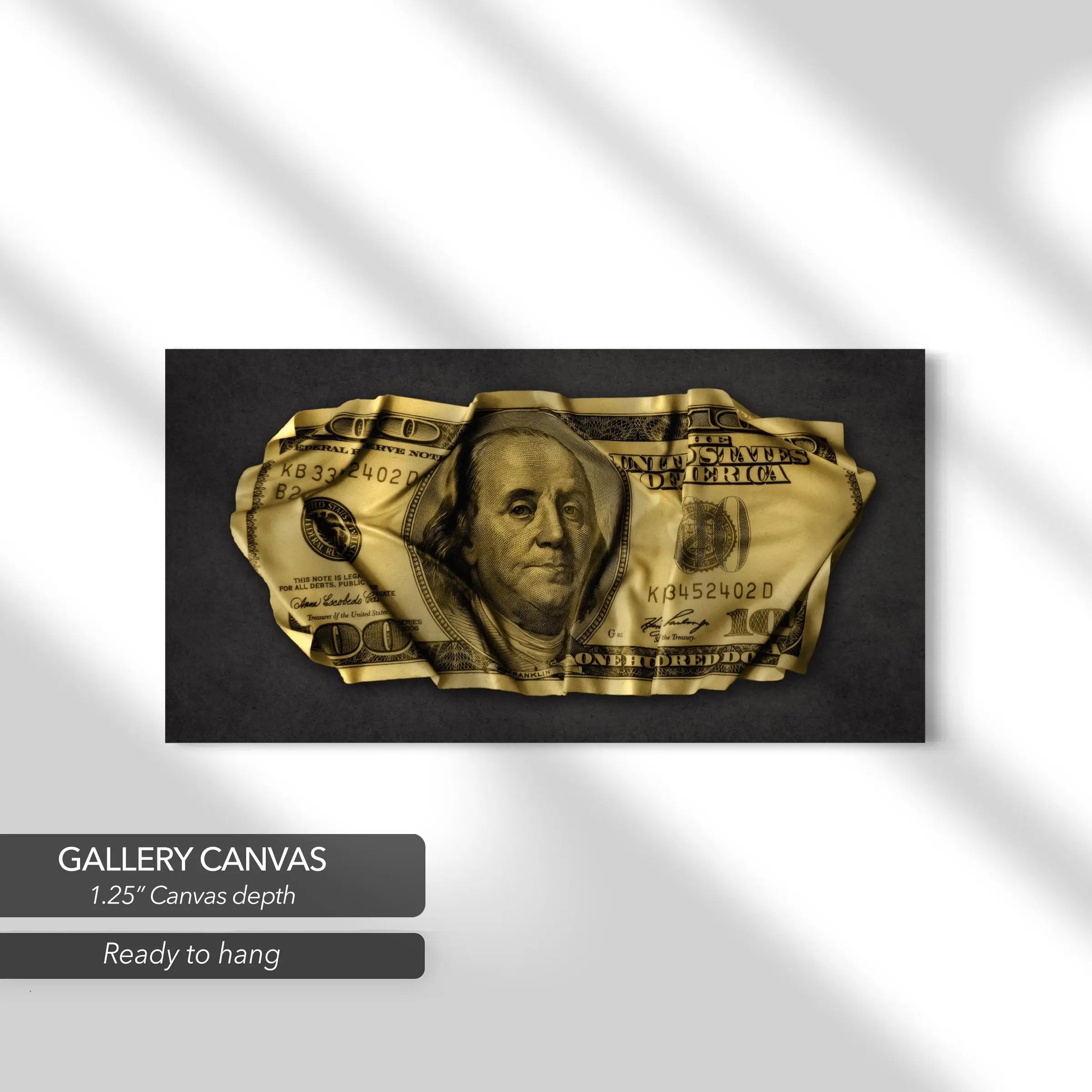 Crumpled 100 Gold Dollar Bill Canvas Art | Poster Print Canvastoria