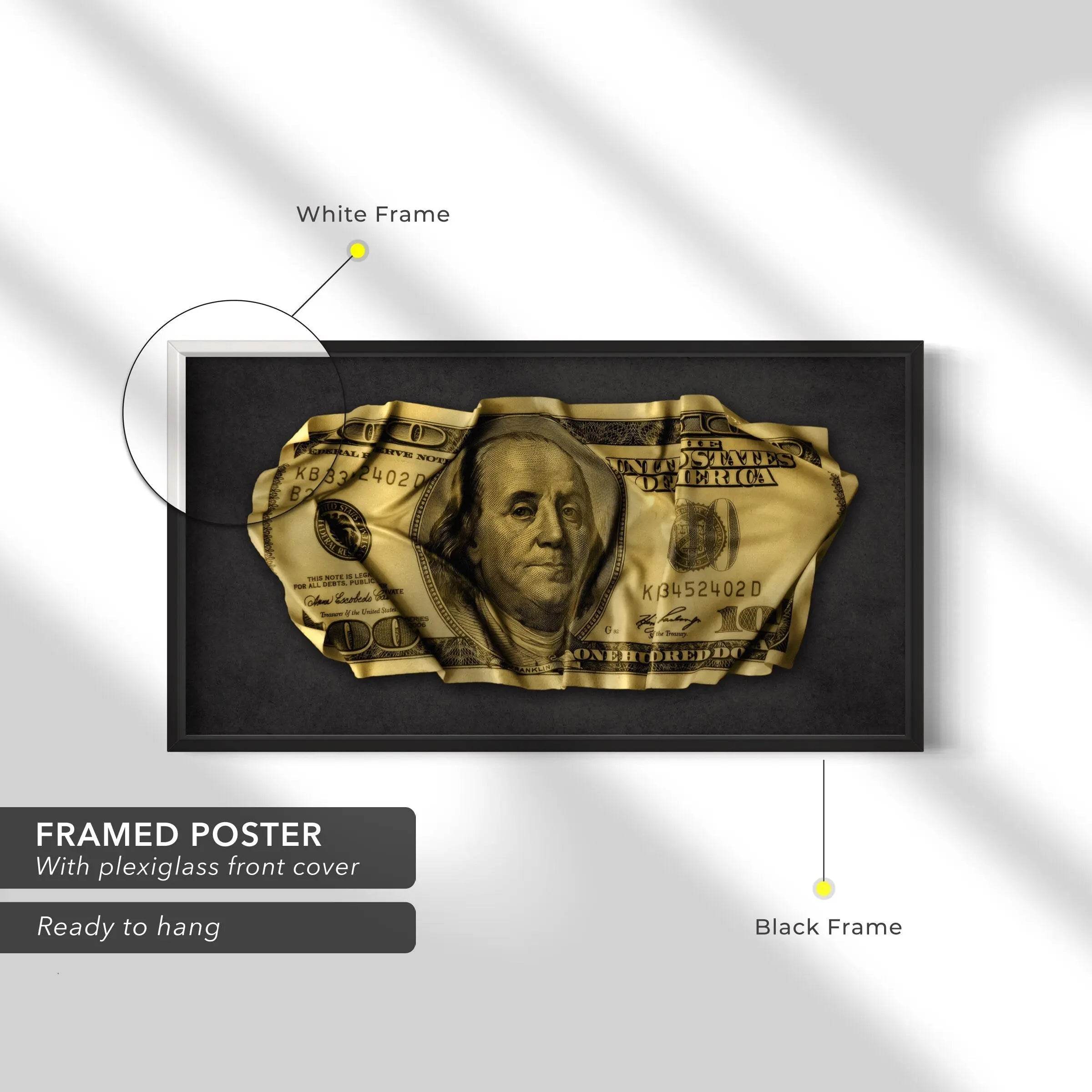 Crumpled 100 Gold Dollar Bill Canvas Art | Poster Print Canvastoria