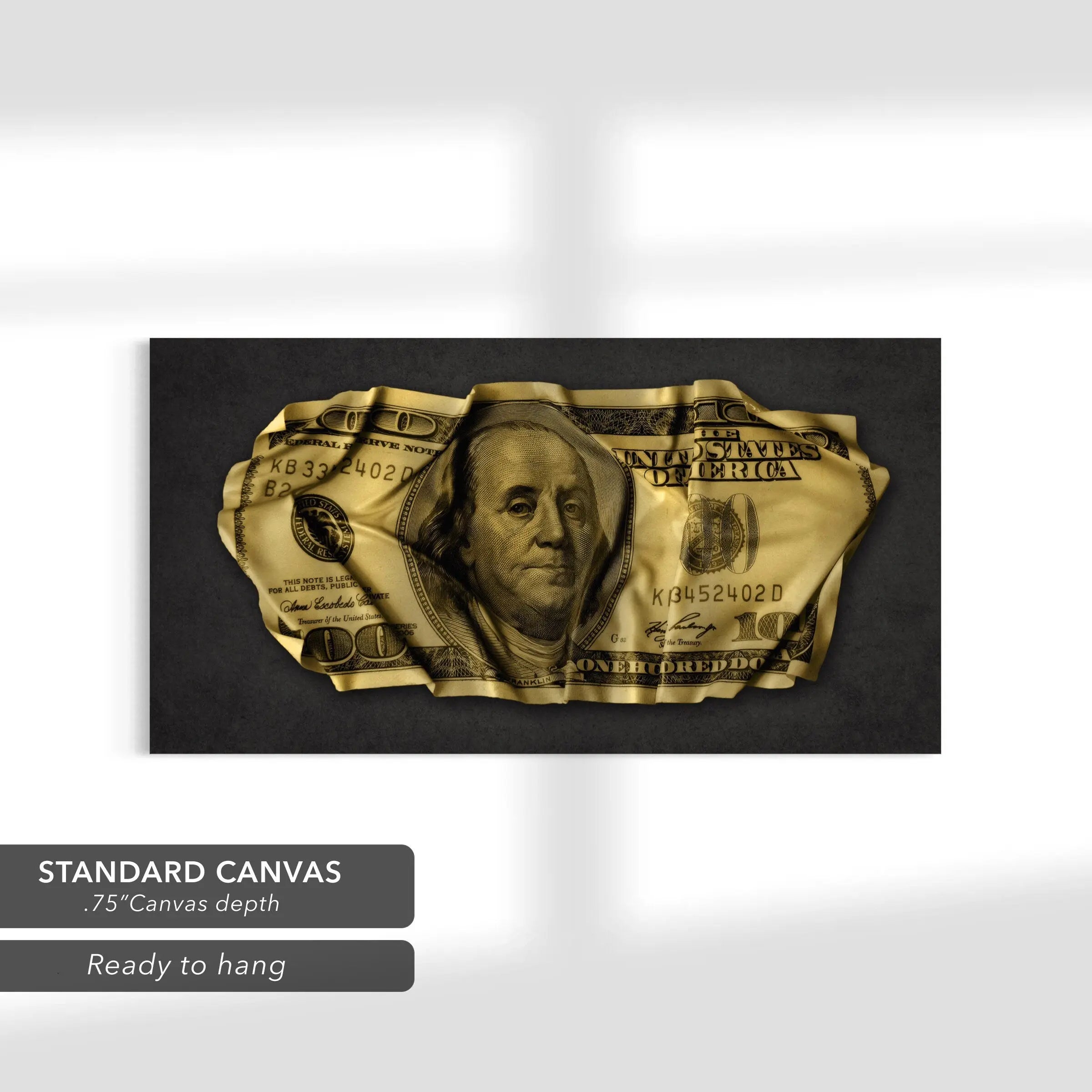 Crumpled 100 Gold Dollar Bill Canvas Art | Poster Print Canvastoria